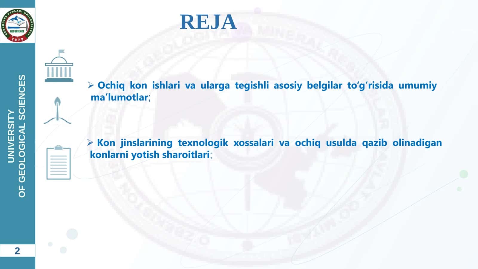 Ochiq kon ishlari va ularga tegishli asosiy belgilar to'g'risida umumiy ma'lumotlar 2