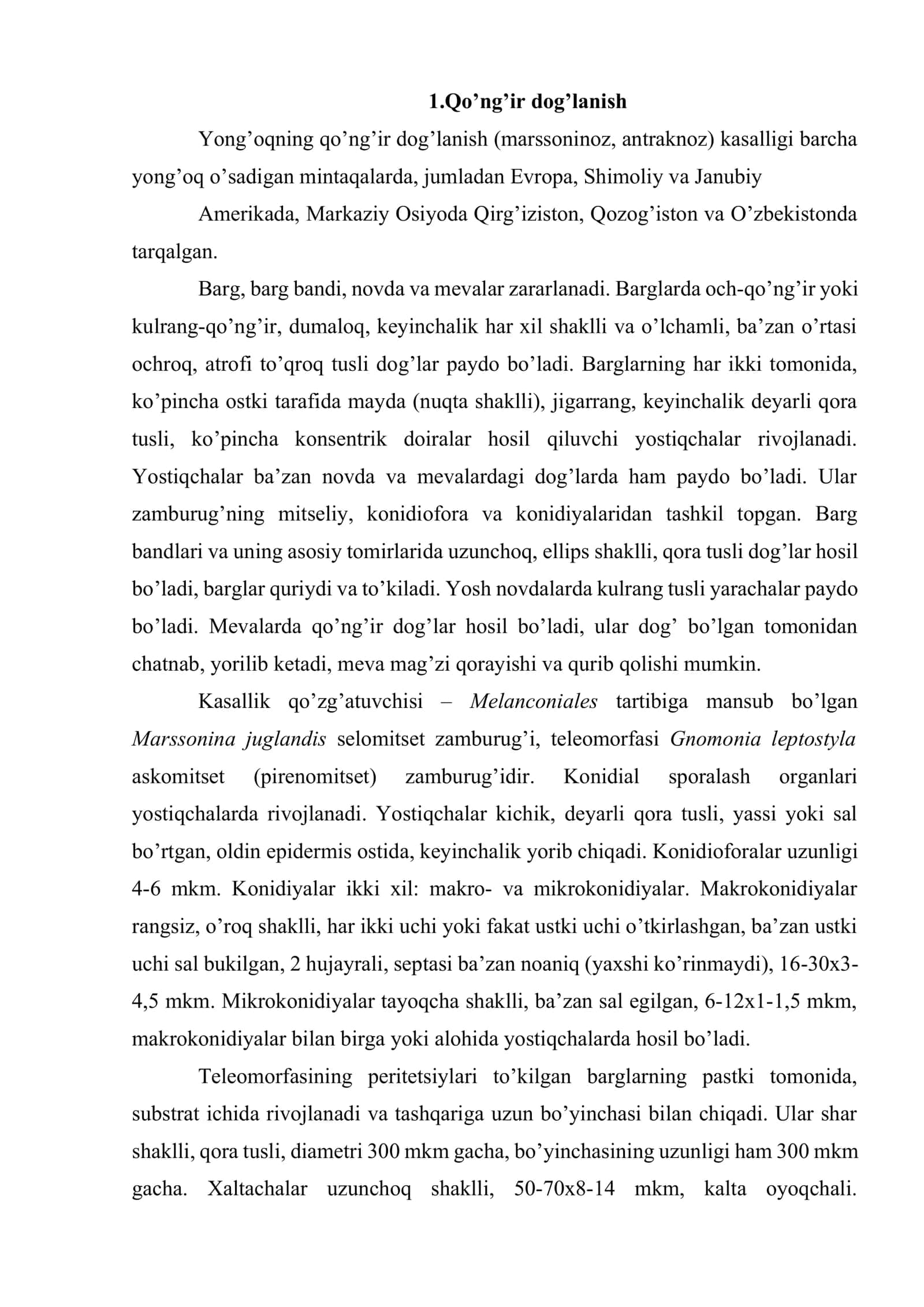 Yong’oq mevali daraxtlarning kasalliklari va ularga qarshi kurash choralari 2
