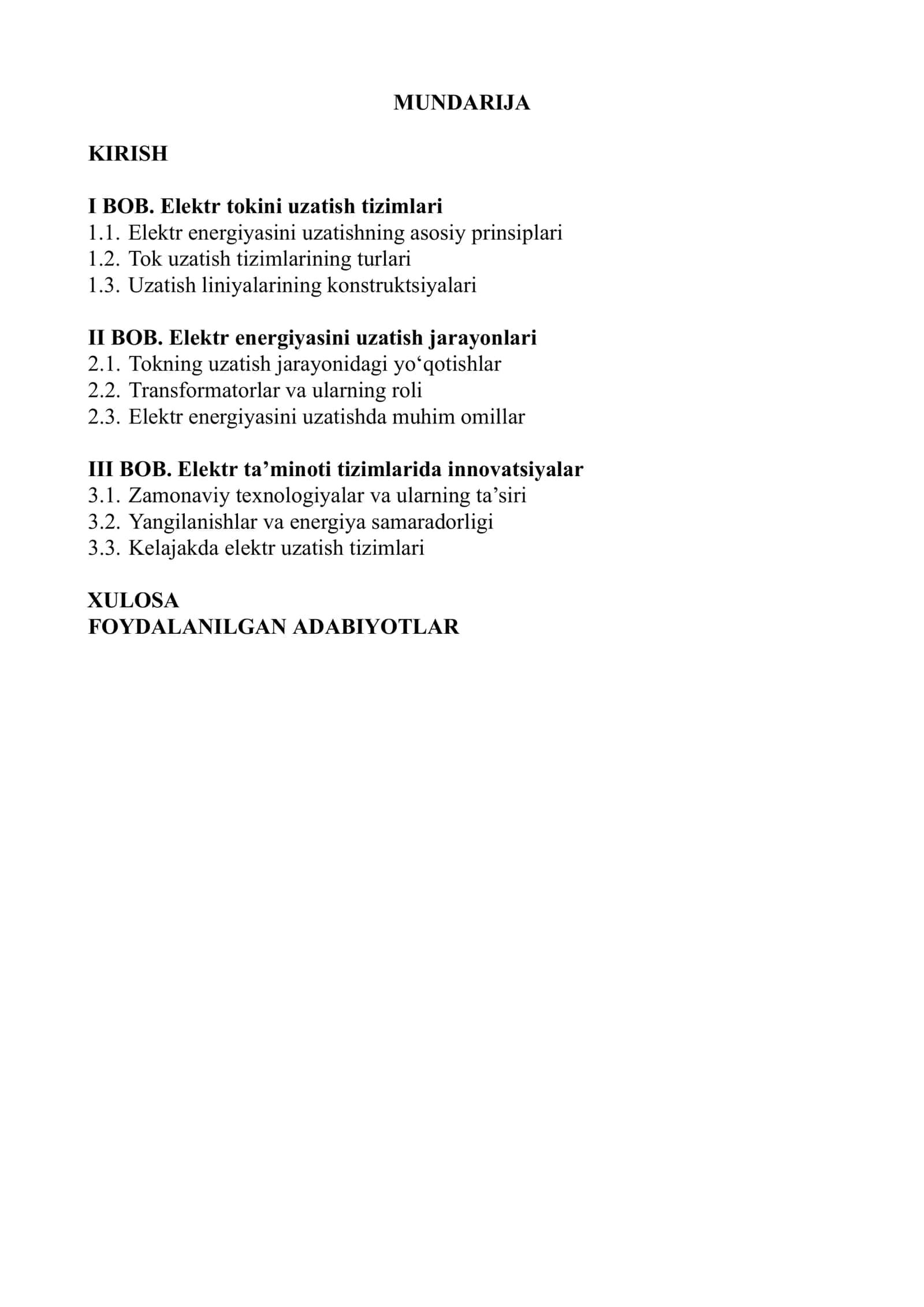 Elektr tokini uzatish kurs ishi 2