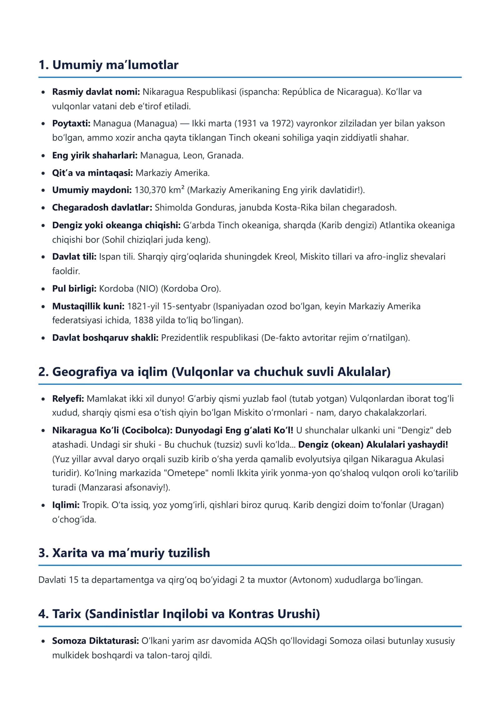 DUNYO DAVLATLARI ENSIKLOPEDIYASI Nikaragua Respublikasi 2