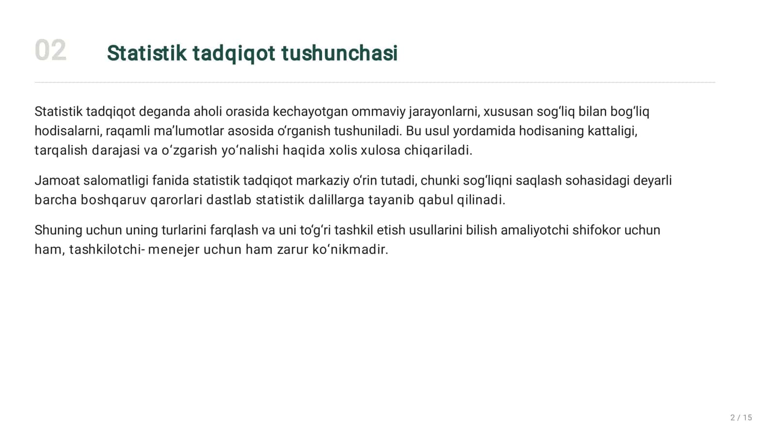 Statistik tadqiqot turlari va uni tashkil etish bosqichlari 2