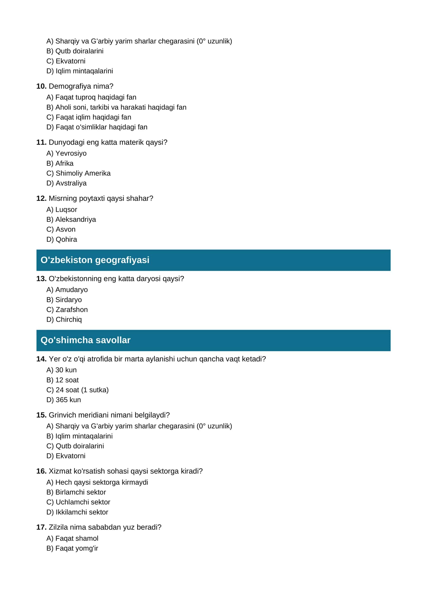GEOGRAFIYA: 500 ta test 2