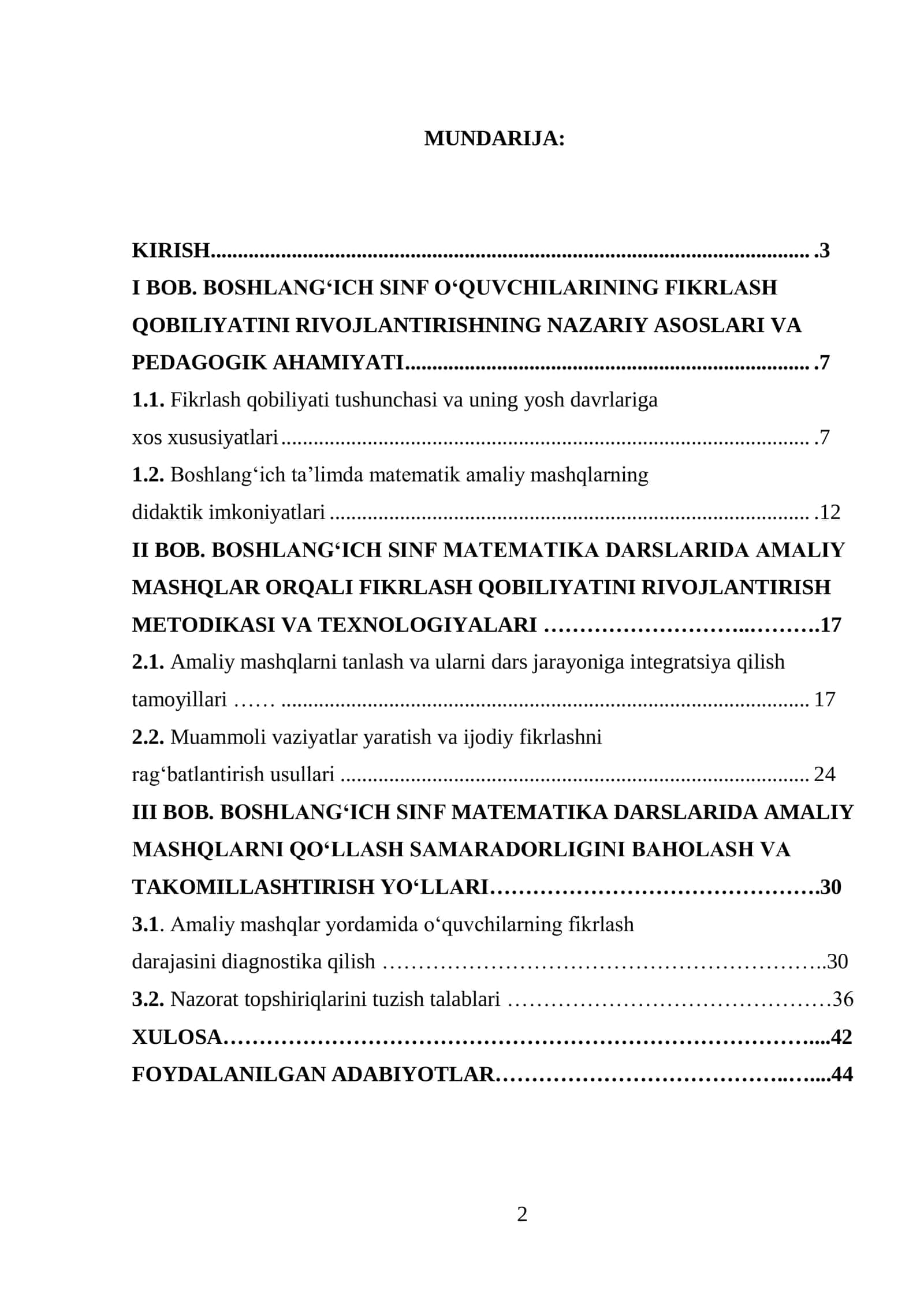 BOSHLANGʻICH SINF MATEMATIKA DARSLARIDA AMALIY MASHQLAR YECHISH JARAYONIDA OʻQUVCHILARNING FIKRLASH QOBILIYATINI OʻSTIRISH 2