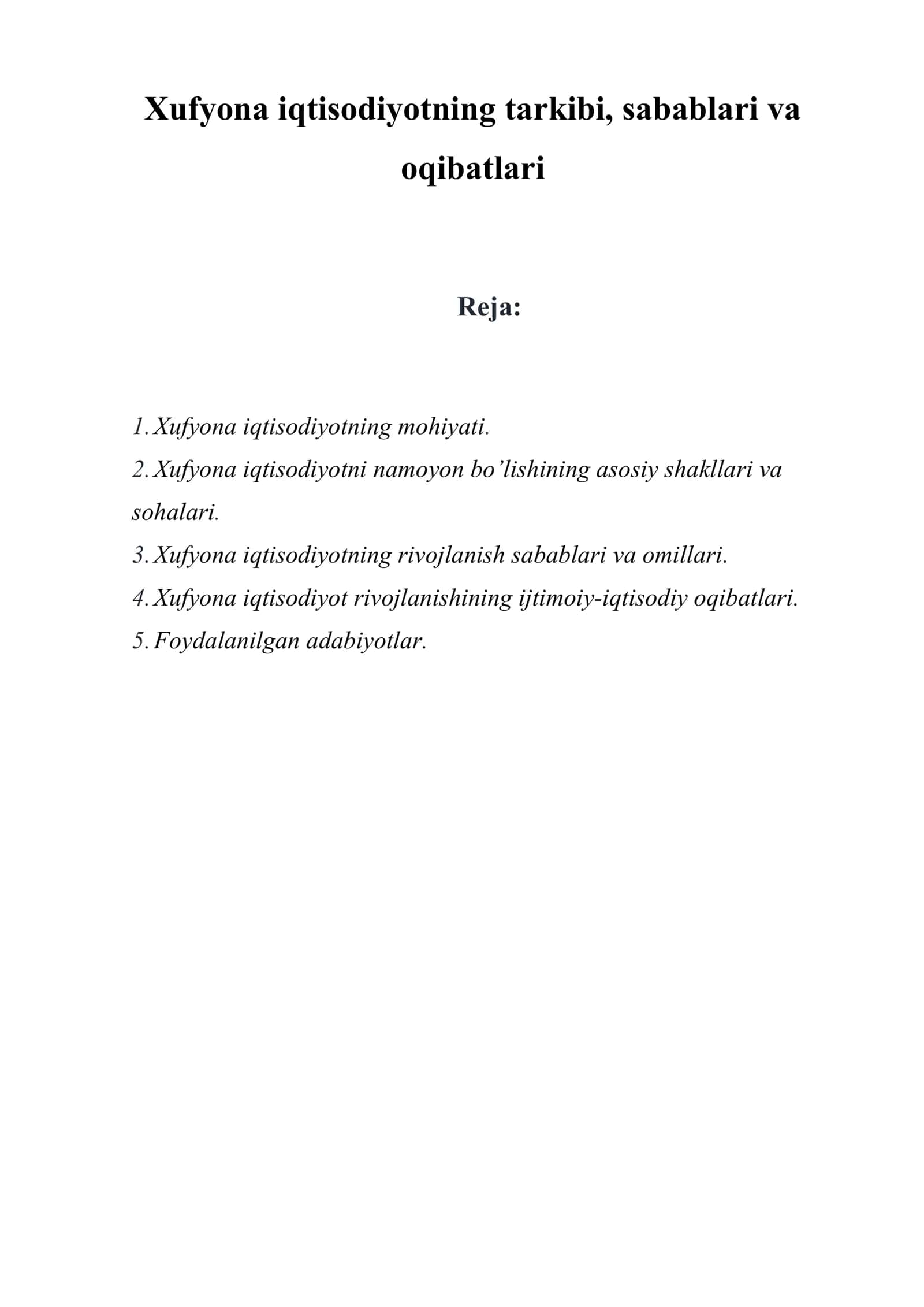 XUFYONA IQTISODIYOT FANIDAN MUSTAQIL ISH 2