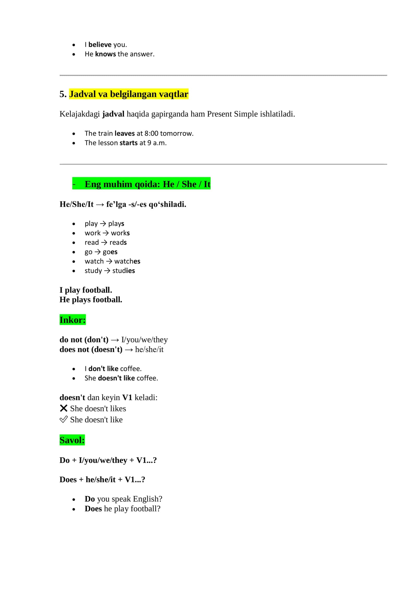 Present Simple — Ingliz tili grammatikasi | B1 2