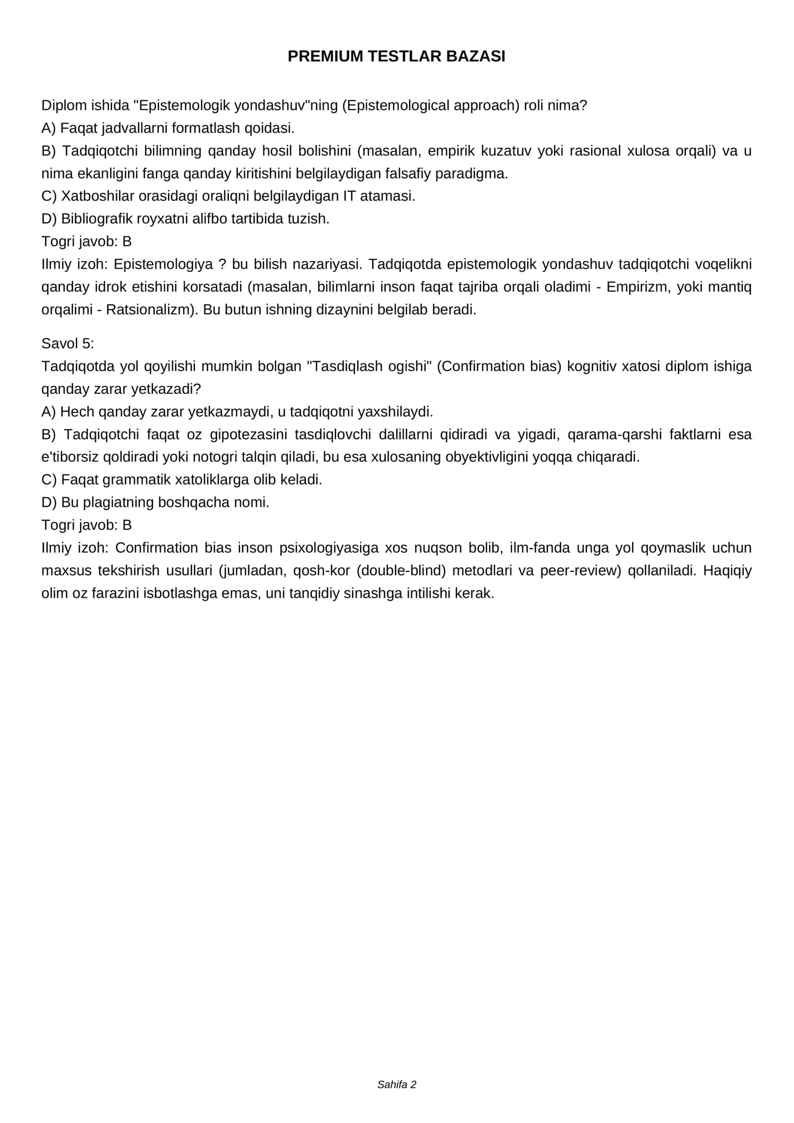58-PREMIUM: Diplom Ishi Va Malakaviy Tadqiqot - OTM Darajasidagi Mantiqiy Testlar Bazasi 2