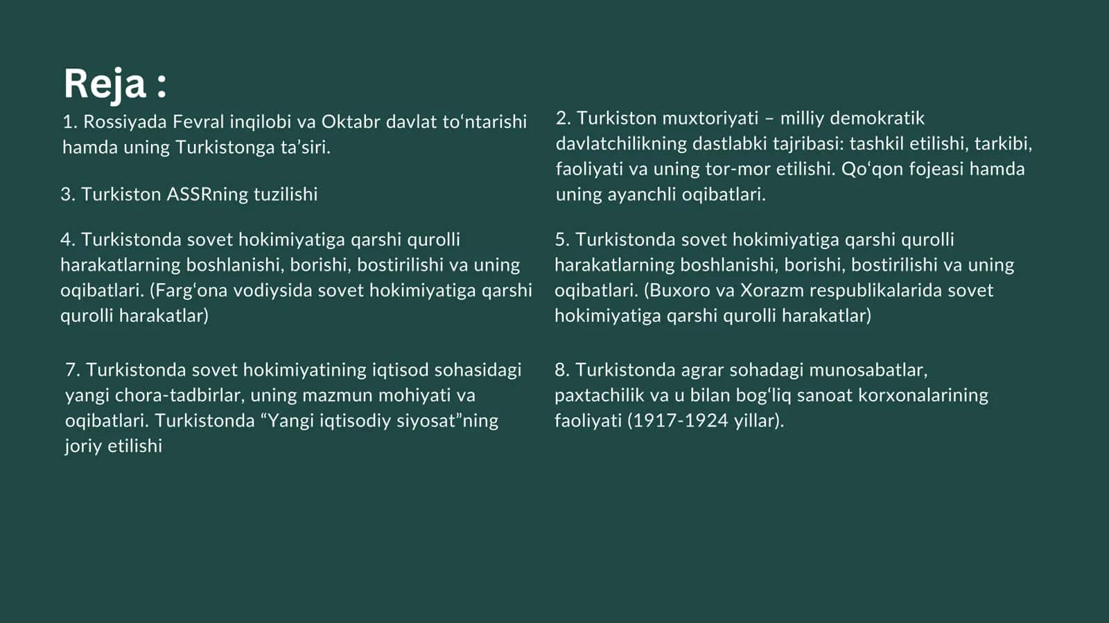 O‘zbekiston 1917 – 1924-yillarda siyosiy, ijtimoiy-iqtisodiy va madaniy hayot 2