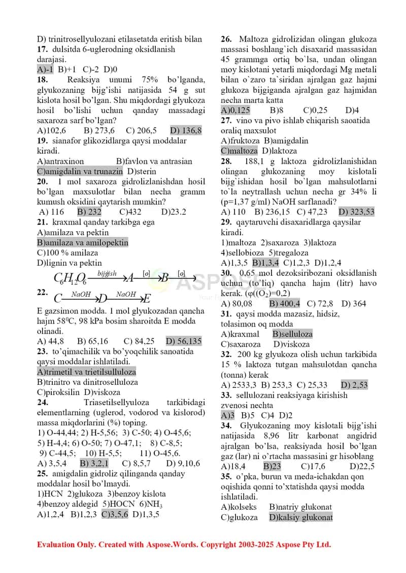 Uglevodlar. Test 2