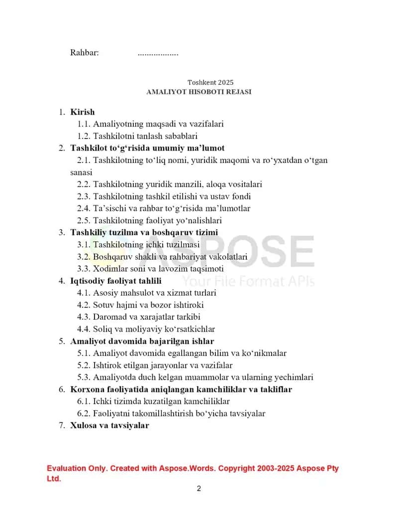 AMALIYOT HISOBOTI. 5	Faoliyat turi	Yog‘och, qurilish materiallari va sanitariya-texnik uskunalar ulgurji savdosi 2