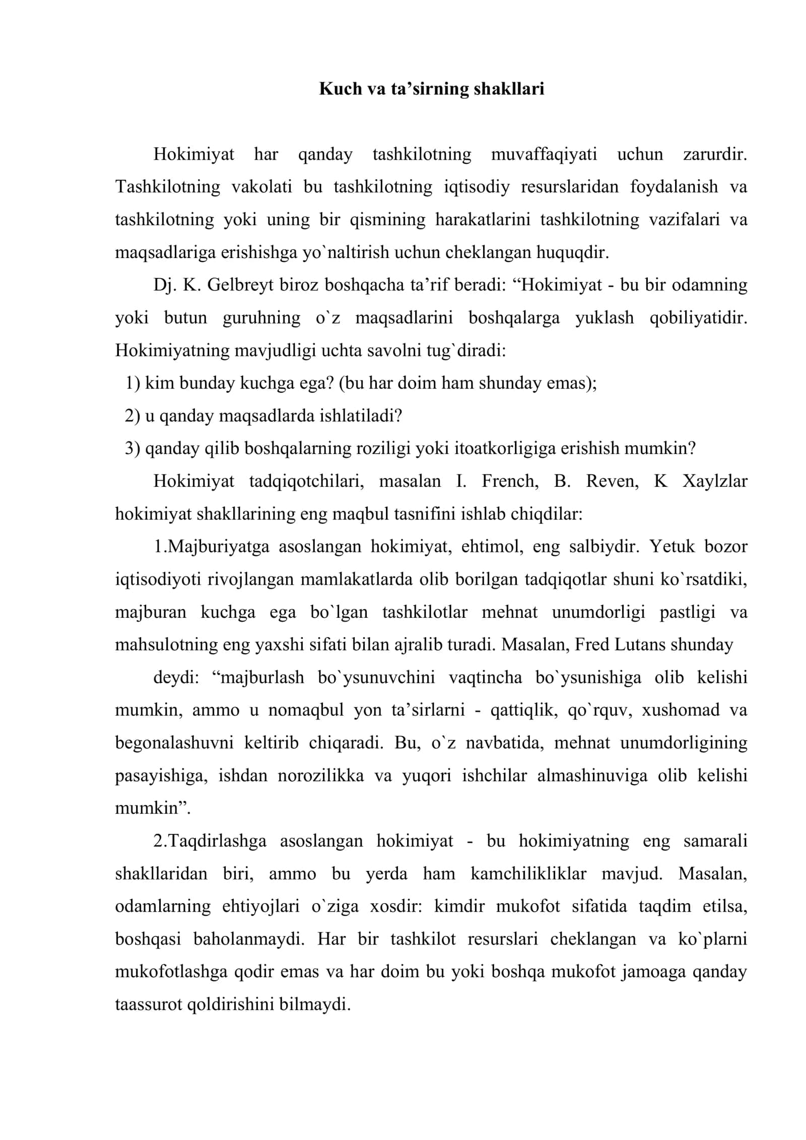 Hokimiyat, yetakchilik, o`zini-o`zi boshqarish va rahbarlik 2