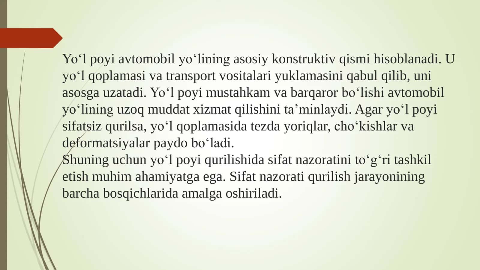 Yo‘l poyi qurilishida sifat nazoratini tashkil etish masalalari 2