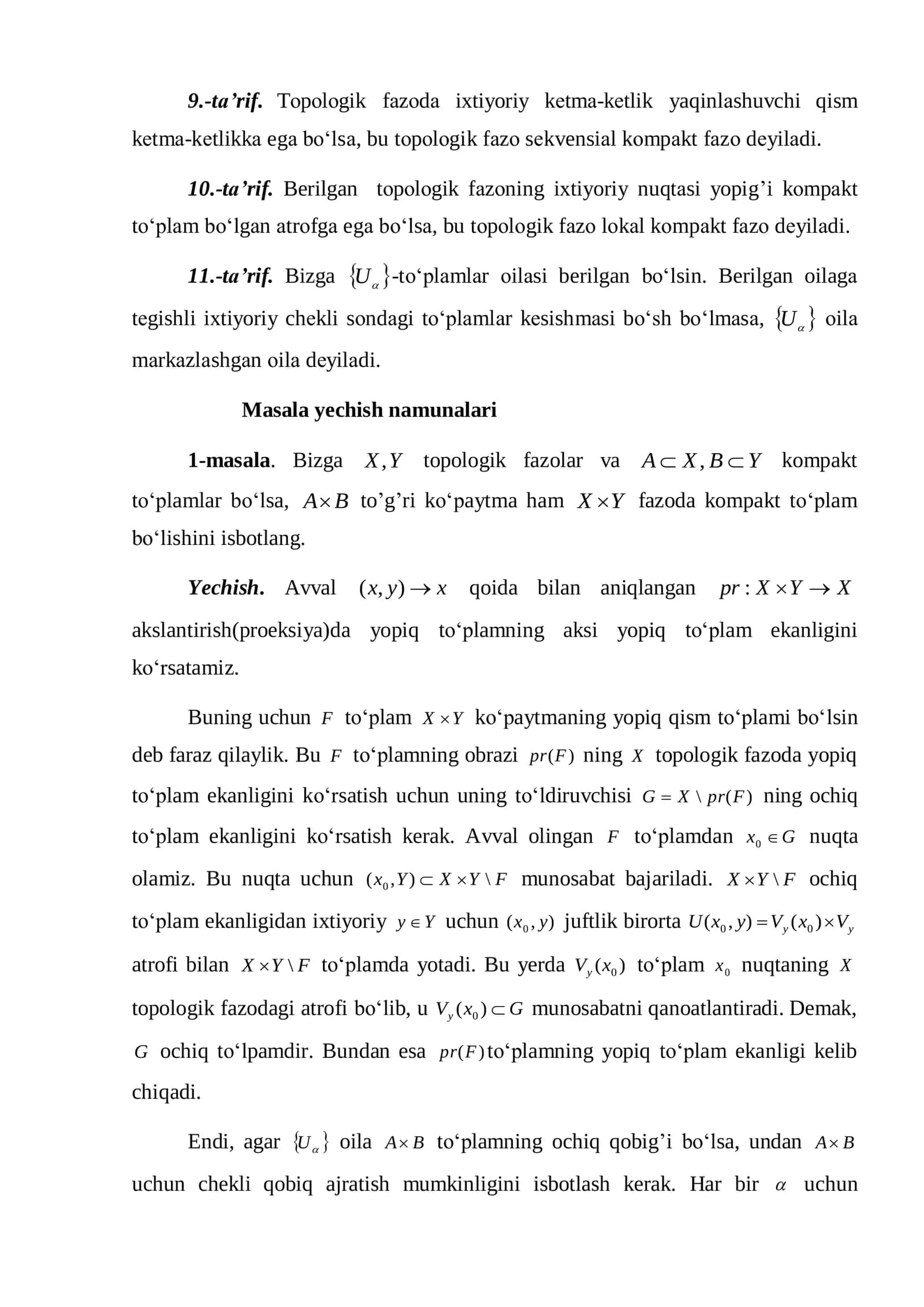 Topologik fazoda kompakt to’plamlar 2