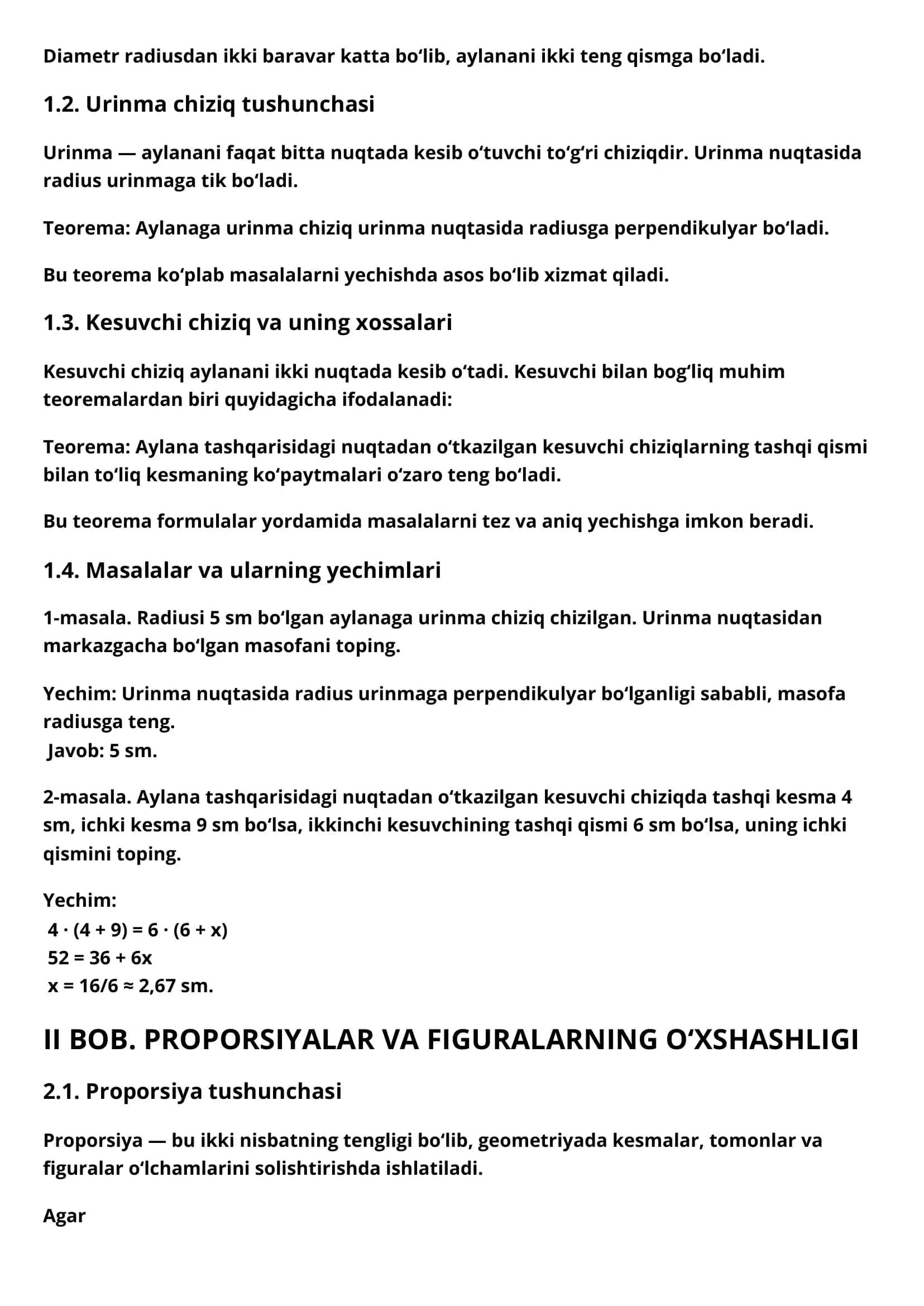 AYLANA, URINMA VA KESUVCHI CHIZIQLAR 2