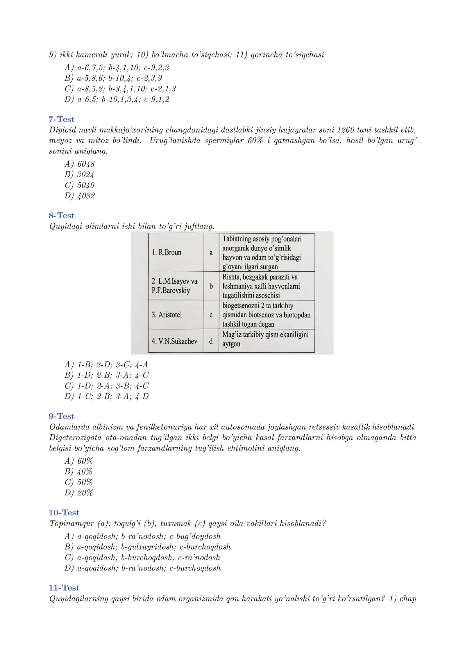 Biologiya 30 talik mock Test Javobli 2