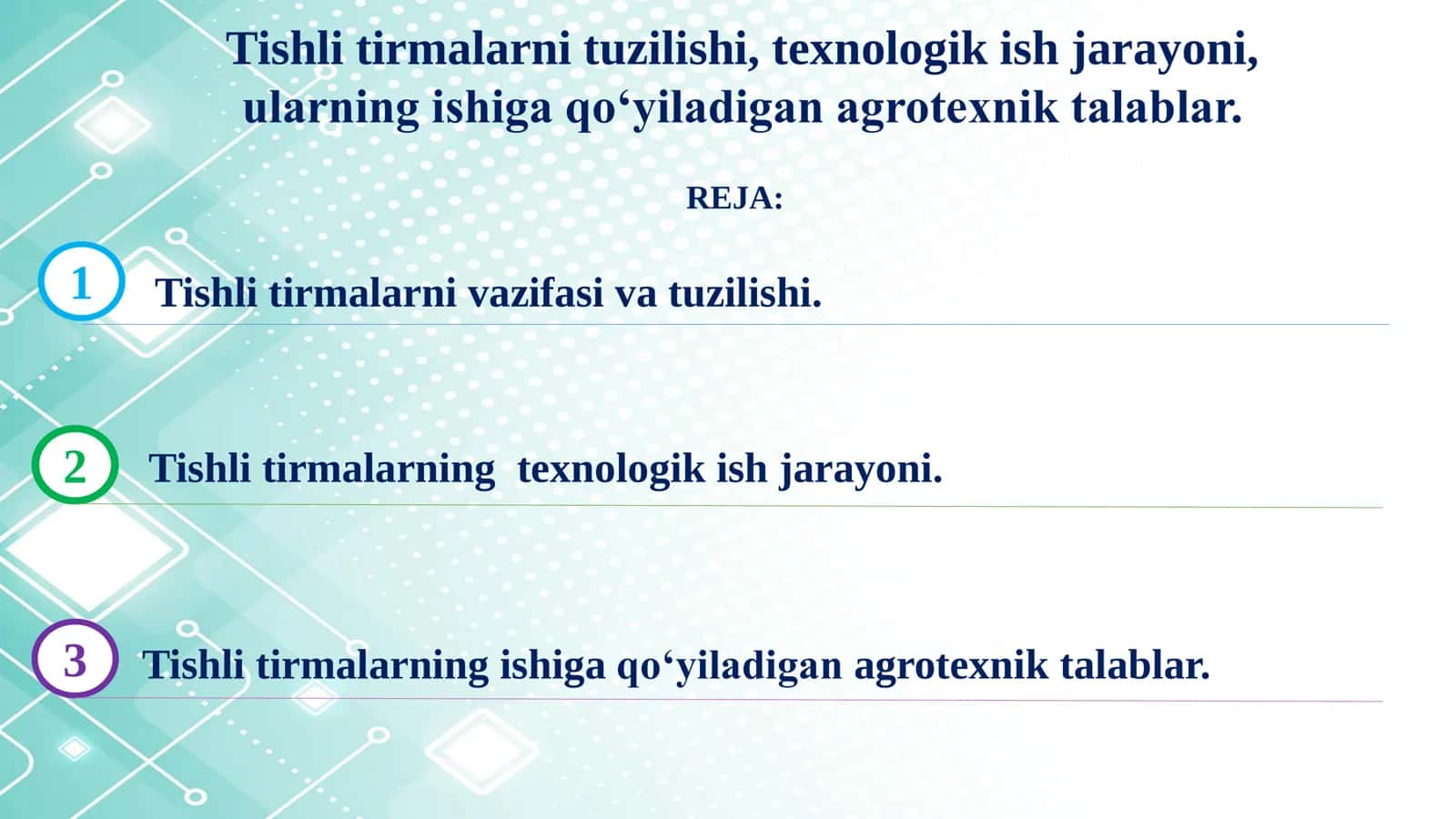 Tishli tirmalarni tuzilishi, texnologik ish jarayoni, ularning ishiga qo‘yiladigan agrotexnik talablar 2