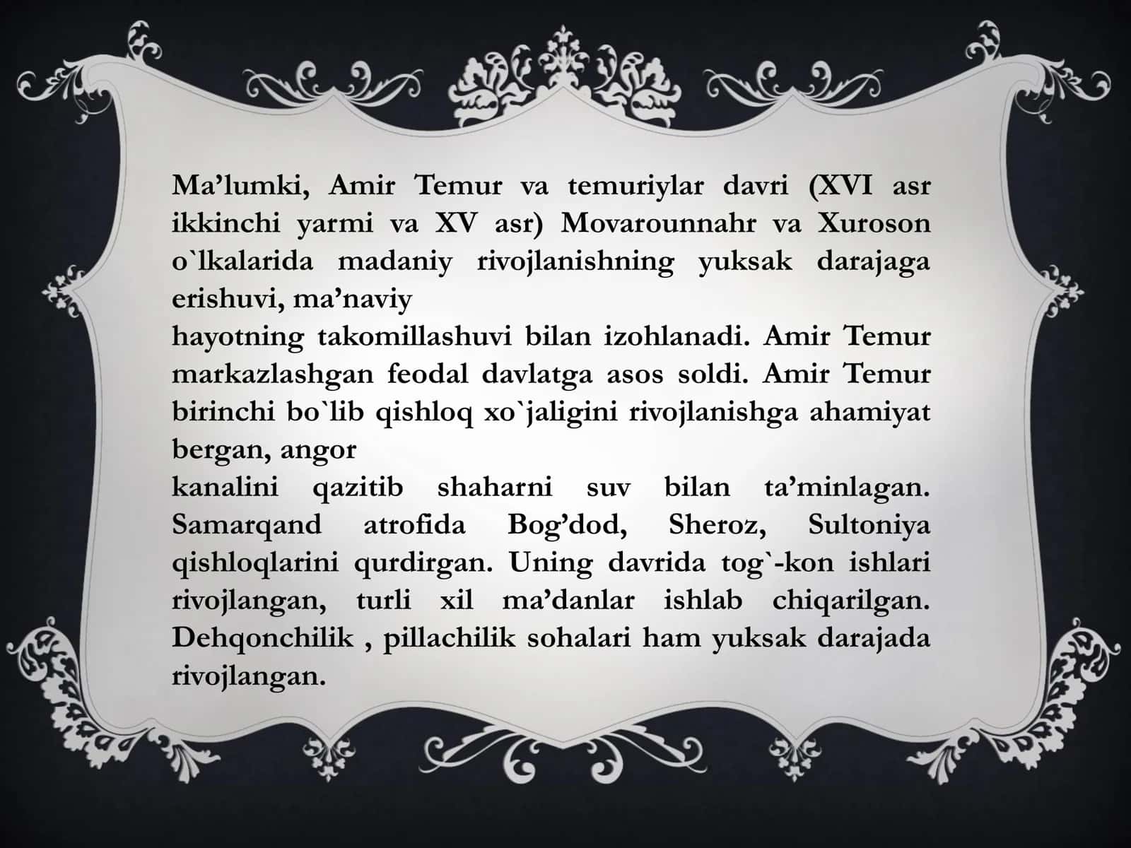 Amir Temur va Temuriylar davrida Madaniy hayot 2
