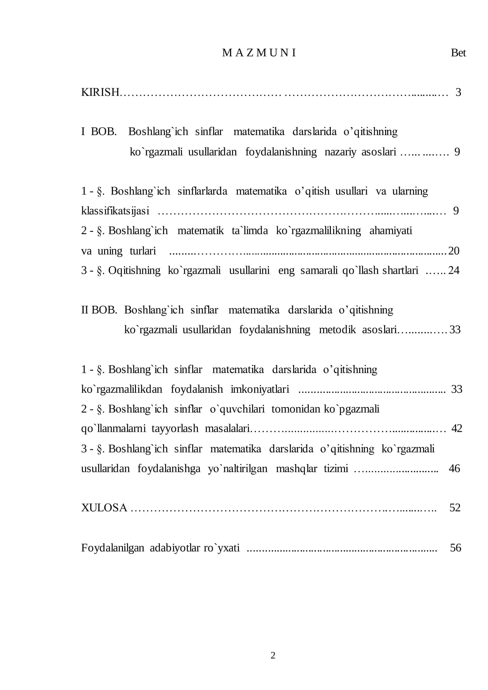 Boshlang’ich sinflar matematika darlarida o’qitishning ko`rgazmali usullaridan foydalanish metodikasi 2