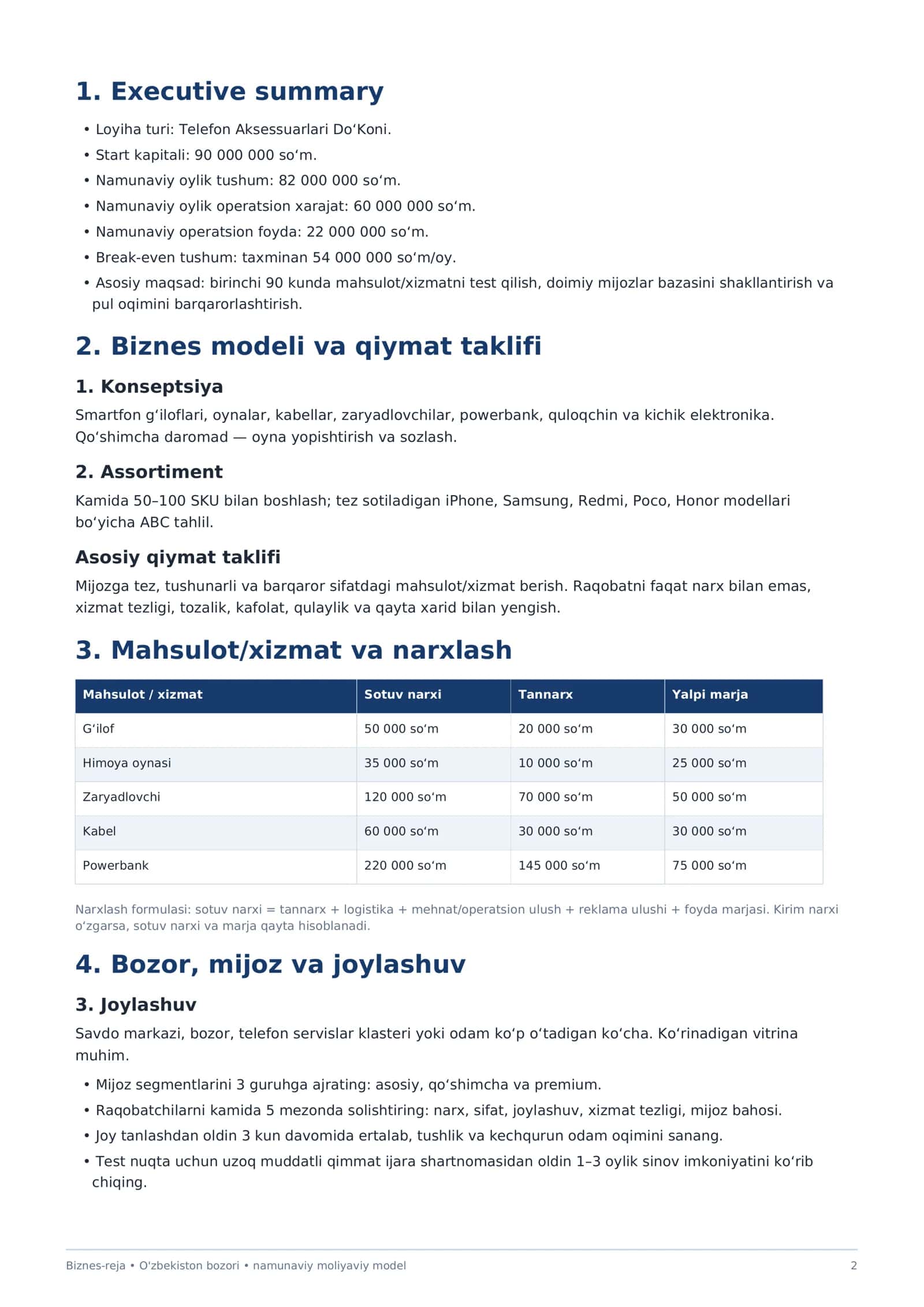 Mukammal TELEFON AKSESSUARLAR DO'KONI biznes rejasi 2