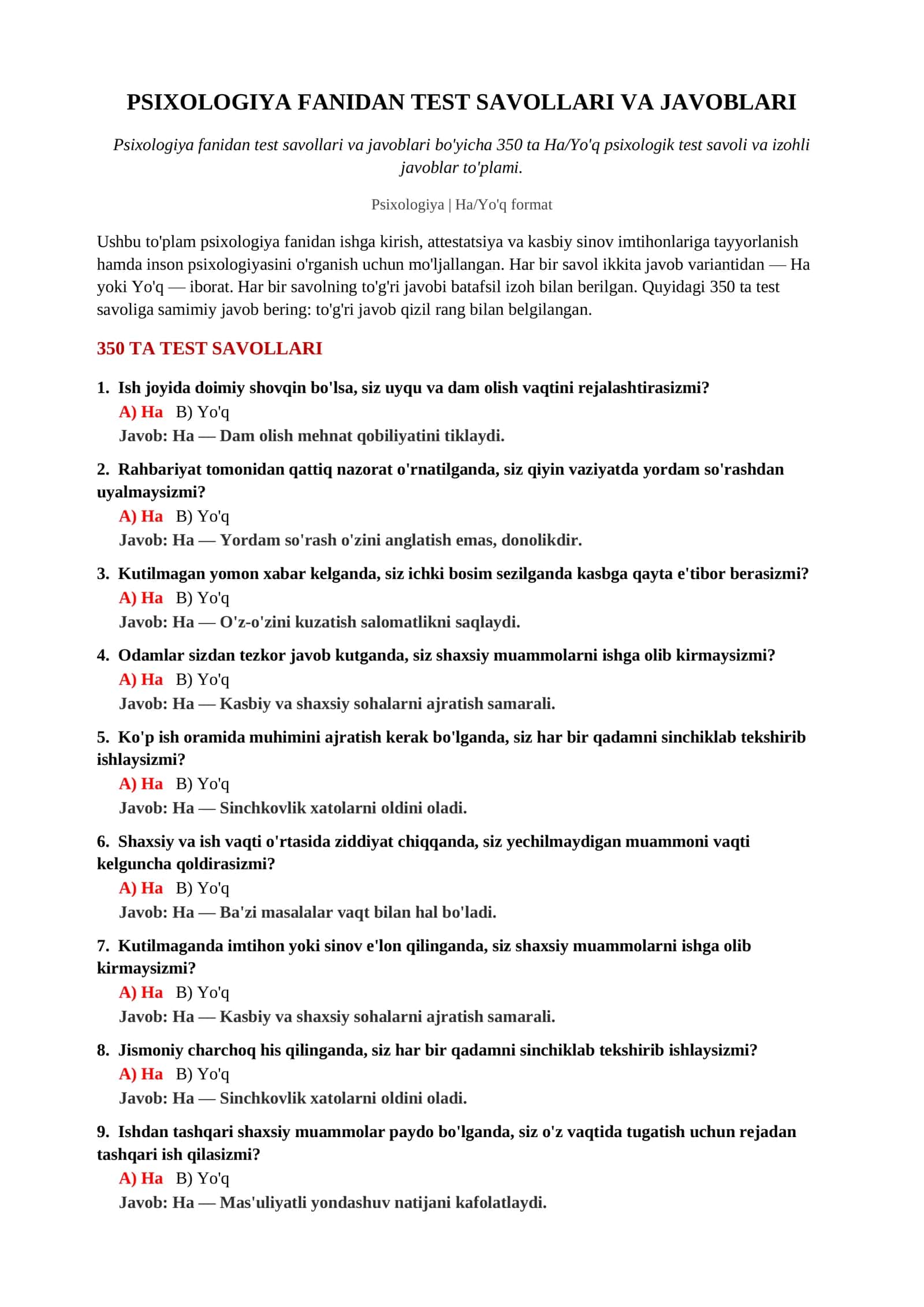 PSIXOLOGIYA FANIDAN TEST SAVOLLARI VA JAVOBLARI 2