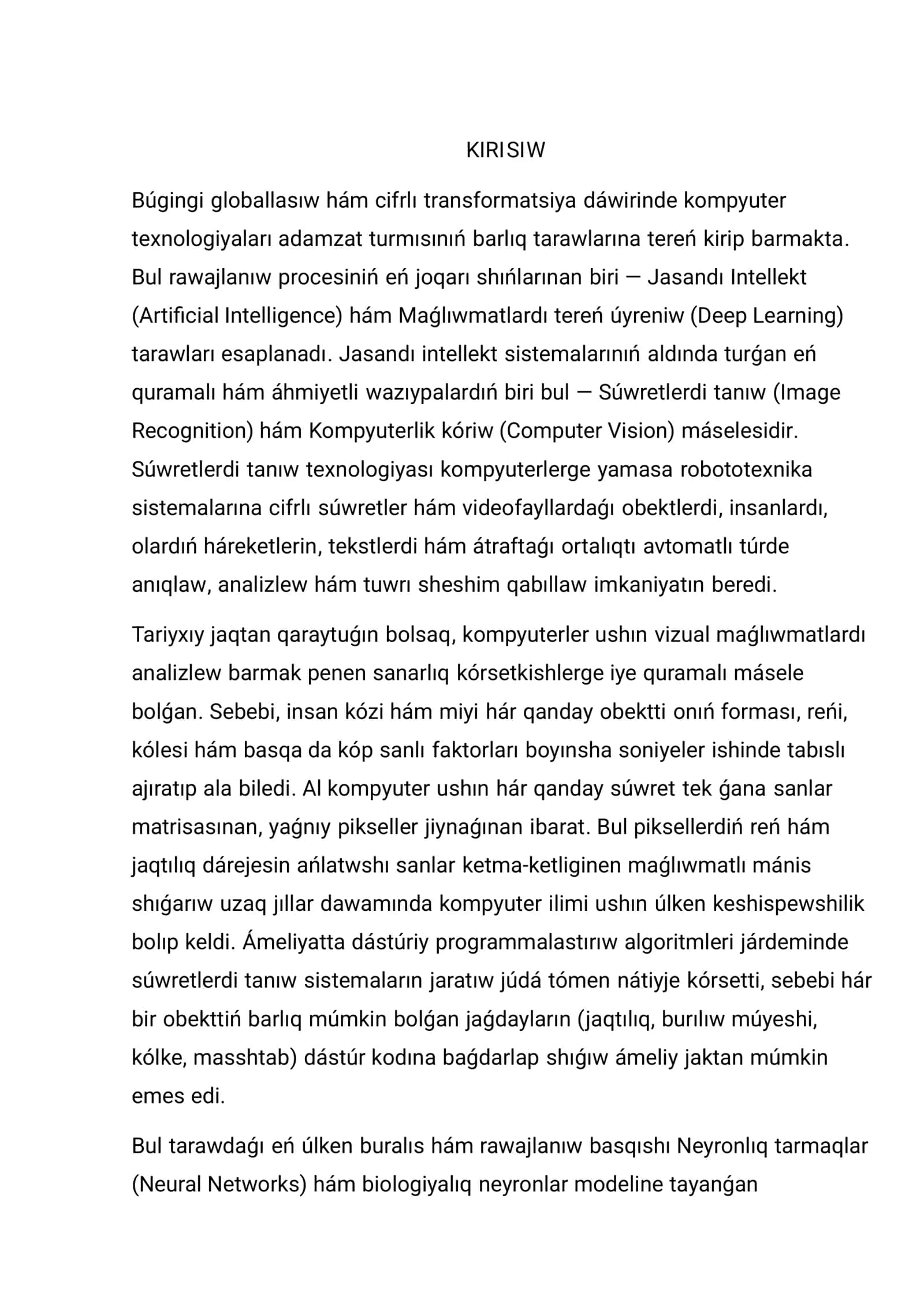 Súwretlerdi tanıw másalelerinde neyronlıq tarmaq 2