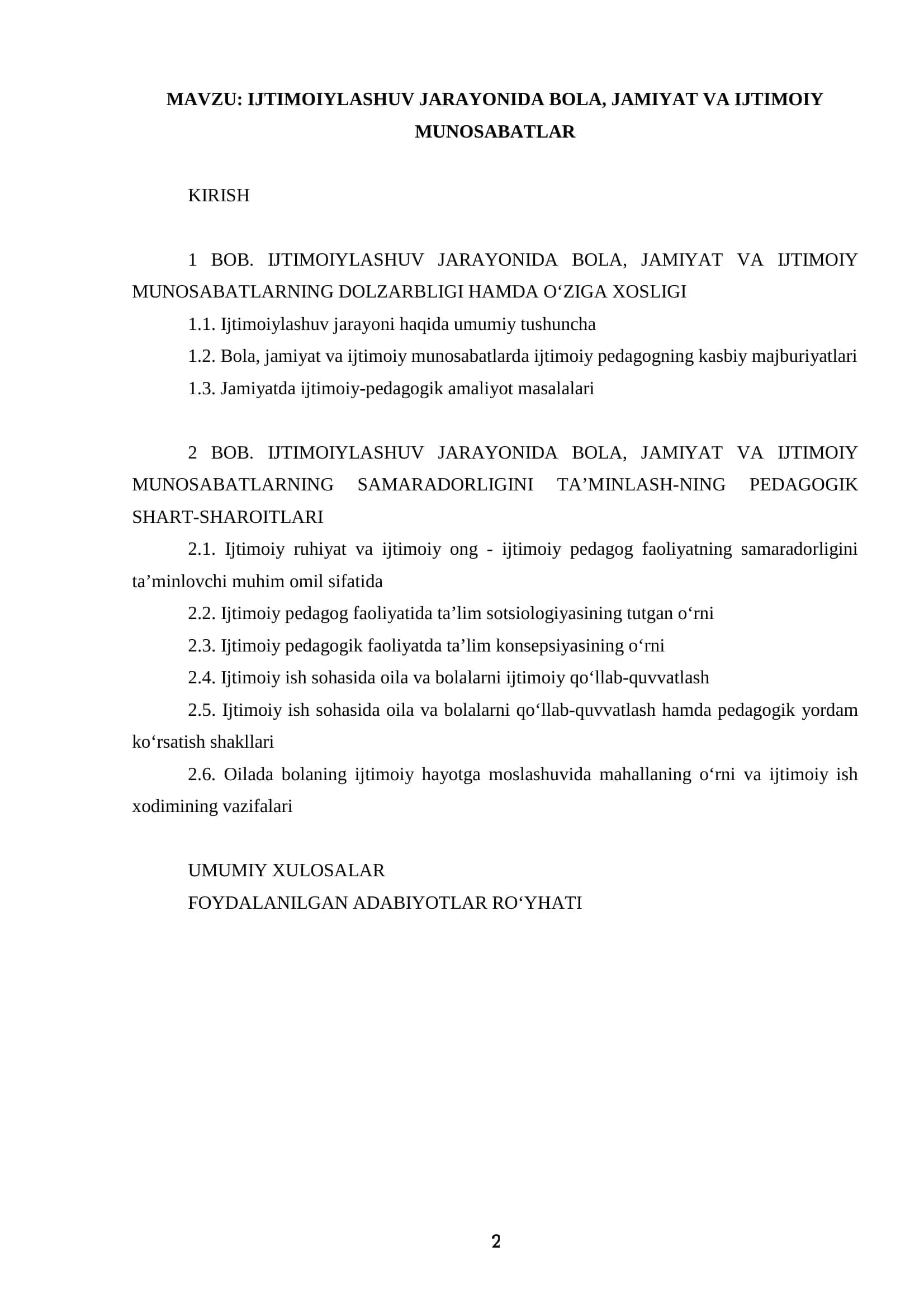 IJTIMOIYLASHUV JARAYONIDA BOLA, JAMIYAT VA IJTIMOIY MUNOSABATLAR 2