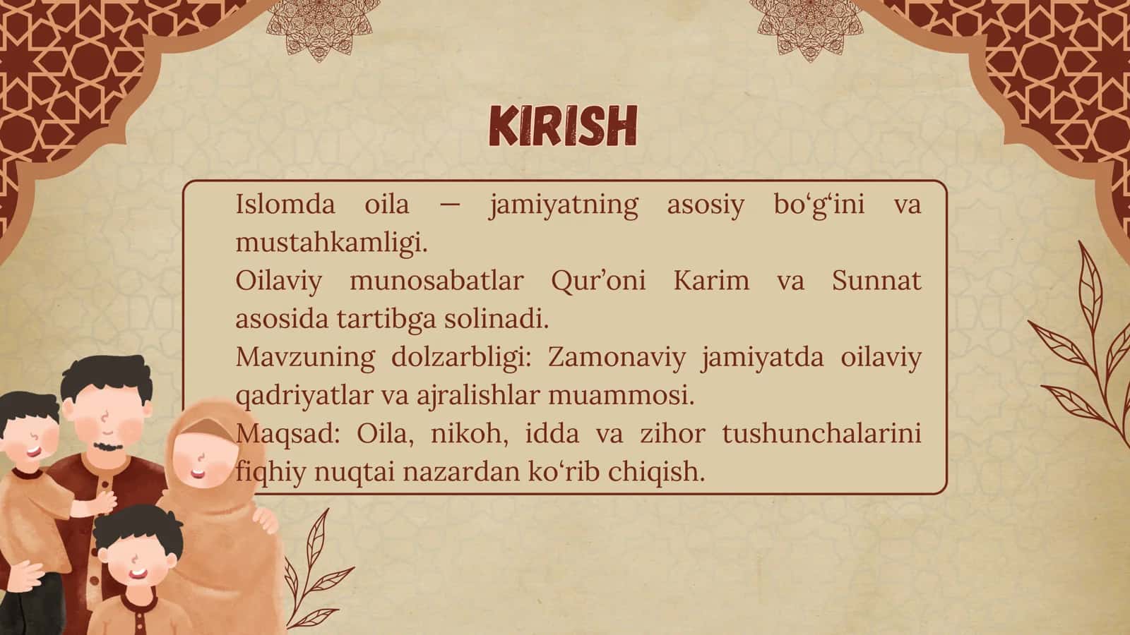 Islom huquqshunosligida oila, nikoh, idda, zihor tushunchalarini tarifi 2