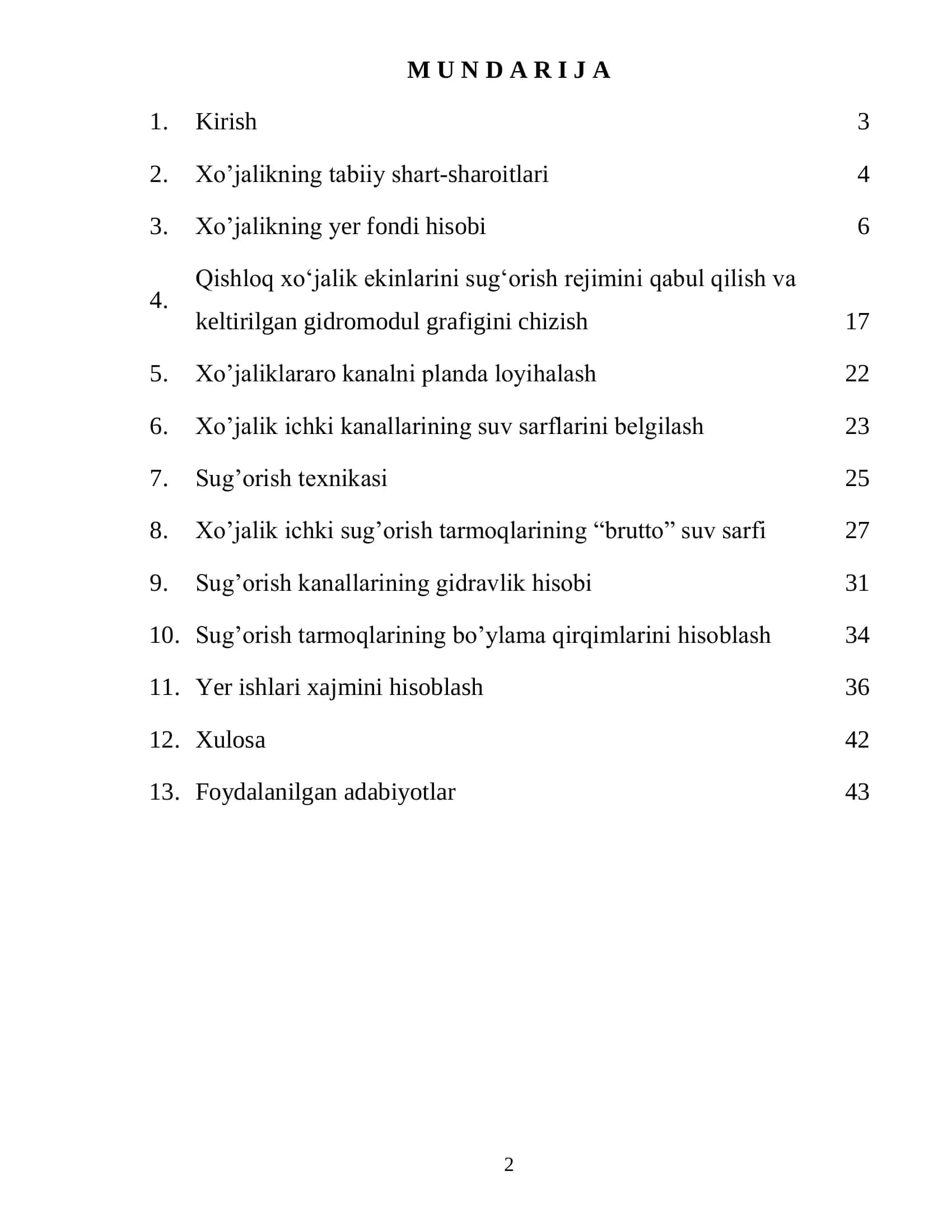 Qishloq xo‘jalik xo‘jaligida sug‘orish tarmoqlarini loyihalash va gidravlik hisoblash 2