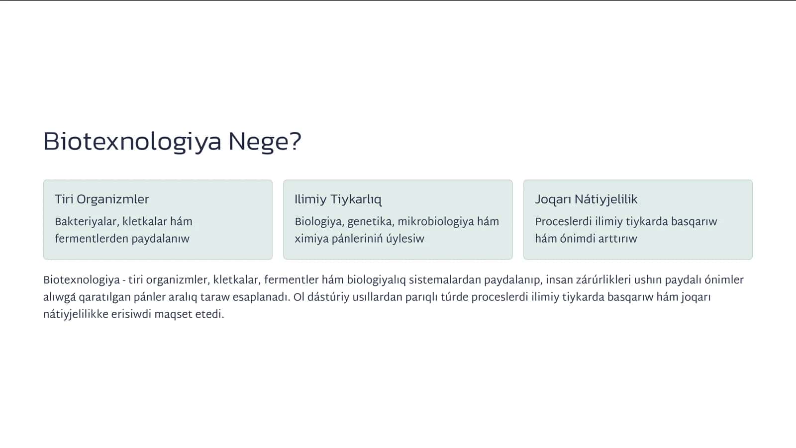 Biotexnologiya us1llar1 hám olardan aw1l xojal1gʱ1nda paydalan1w 2