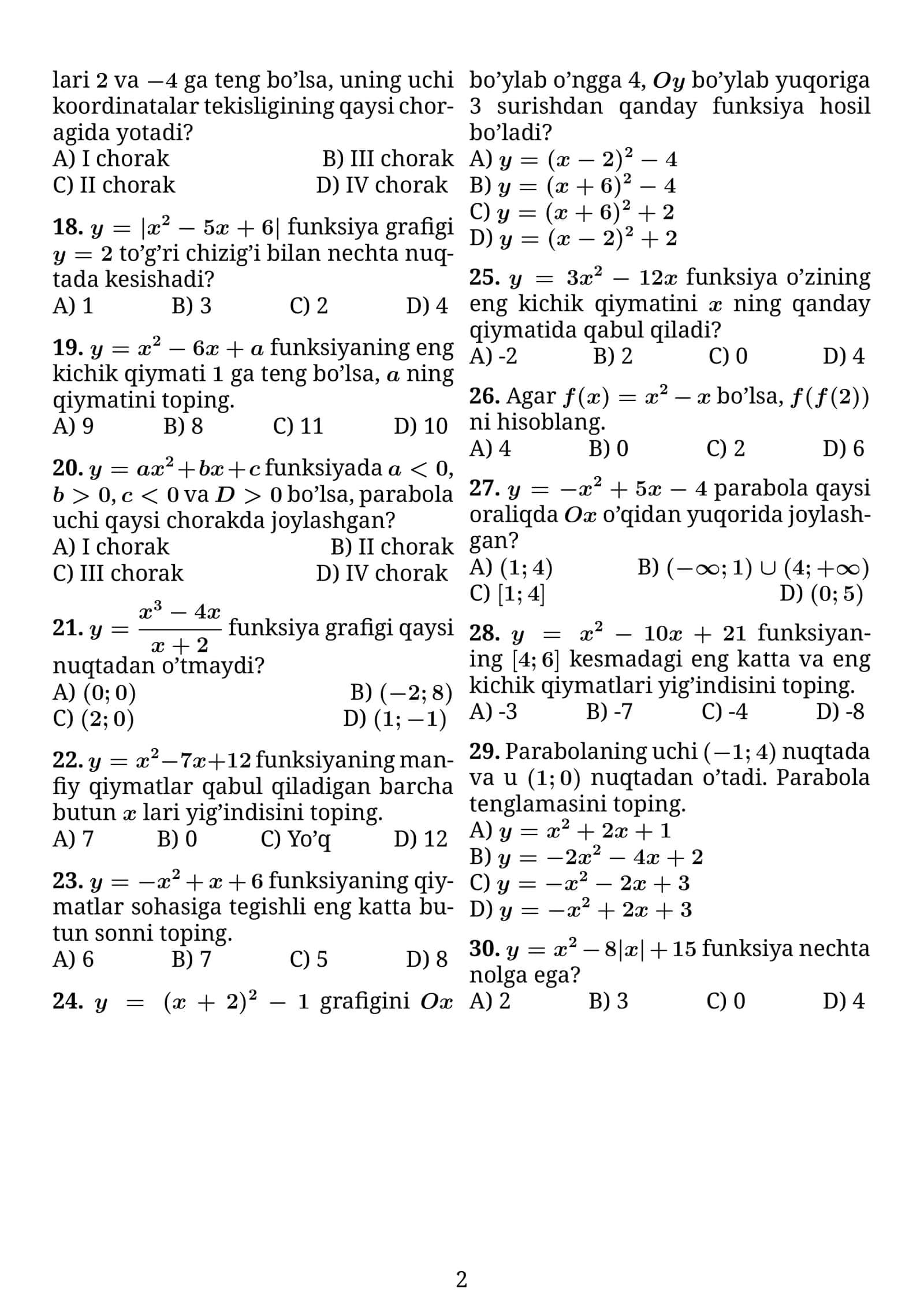 Kvadrat funksiyani tekshirish 2