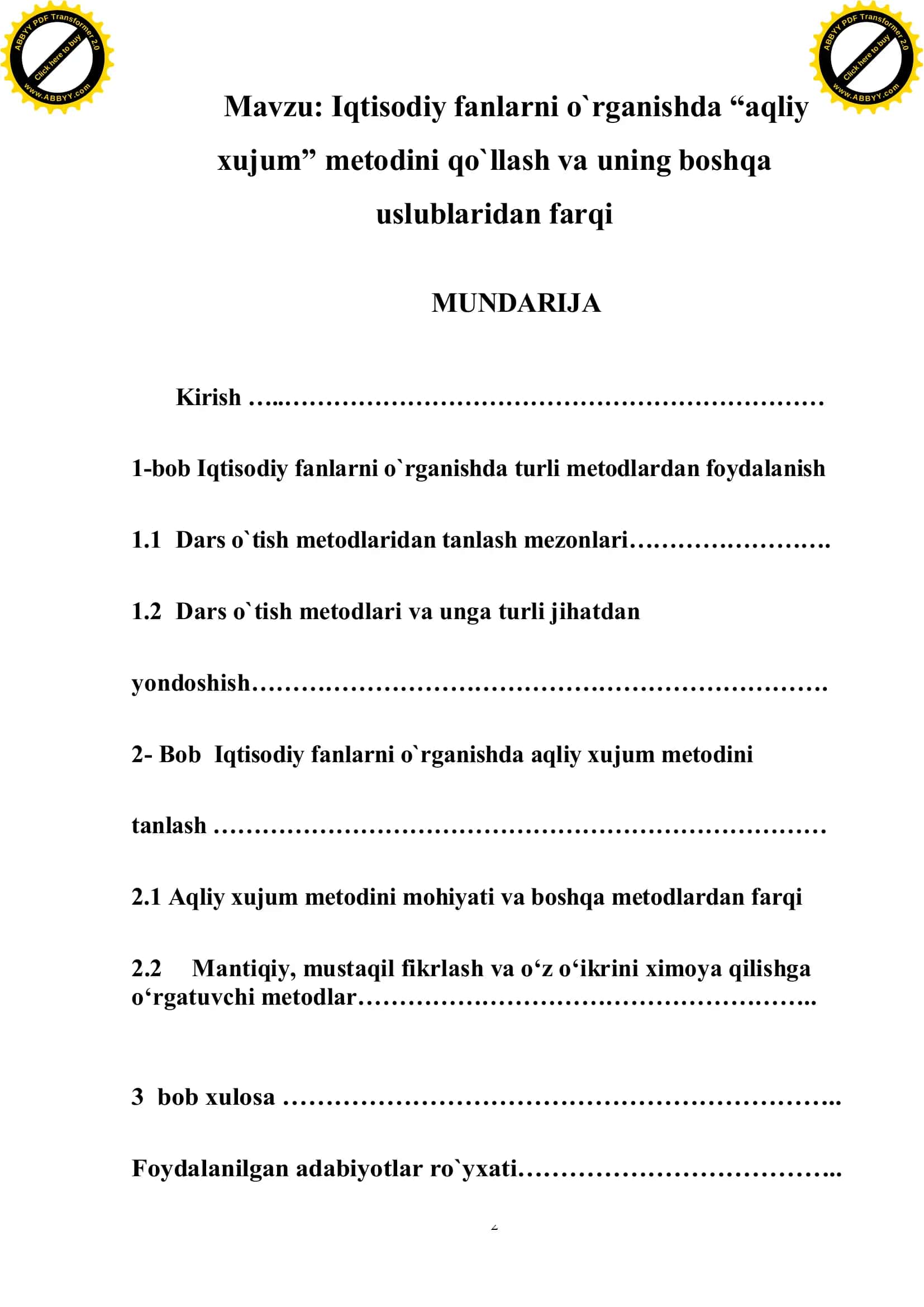Iqtisodiy fanlarni o`rganishda “aqliy xujum” metodini qo`llash va uning boshqa uslublaridan farqi 2