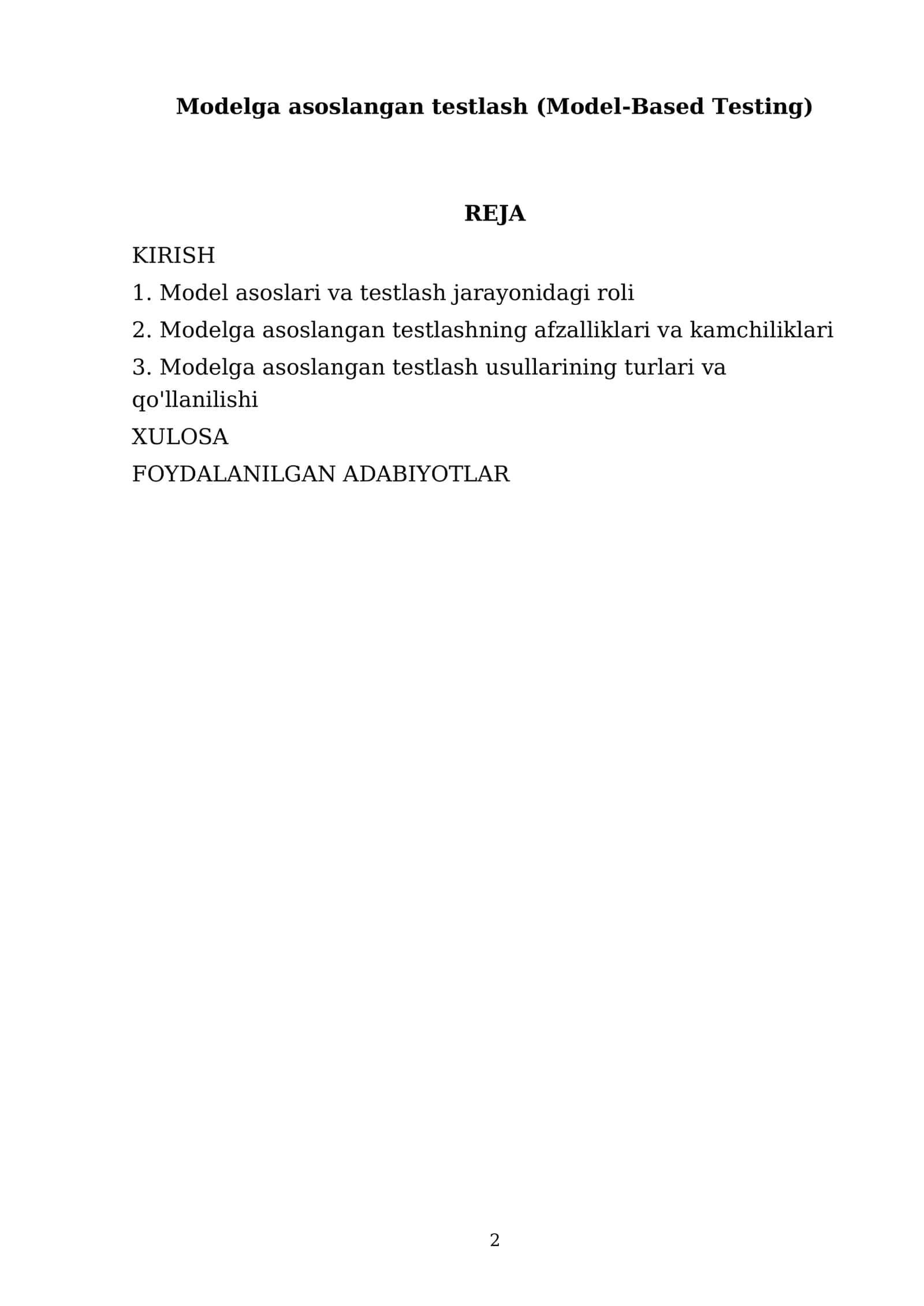 Modelga asoslangan testlash (Model-Based Testing) 2