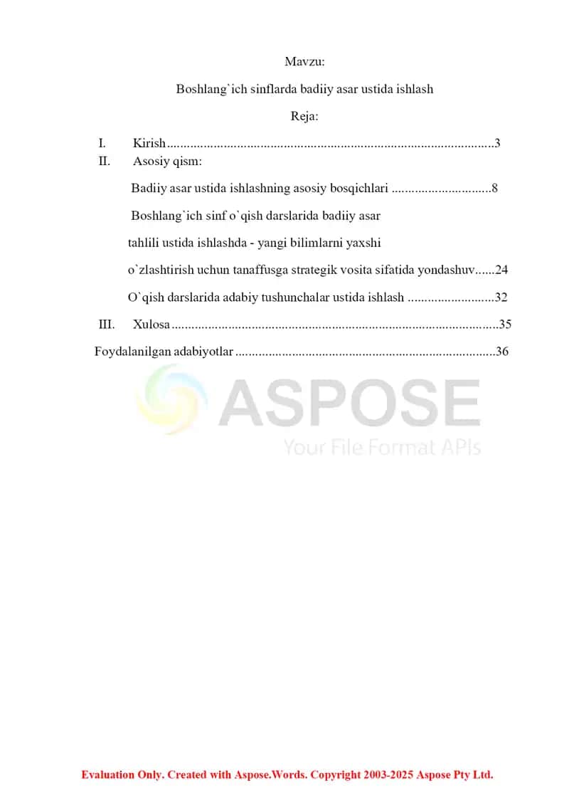 Badiiy asarlar ustida ishlash 2