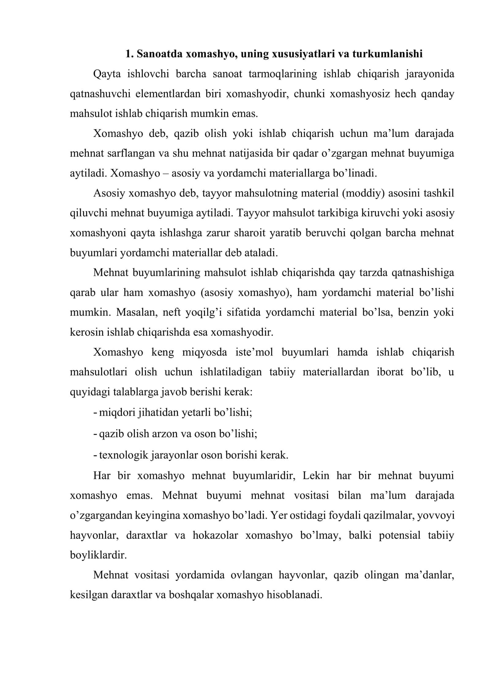 O’zbekiston sanoatining xomashyo manbai va uni joylashtirish 2