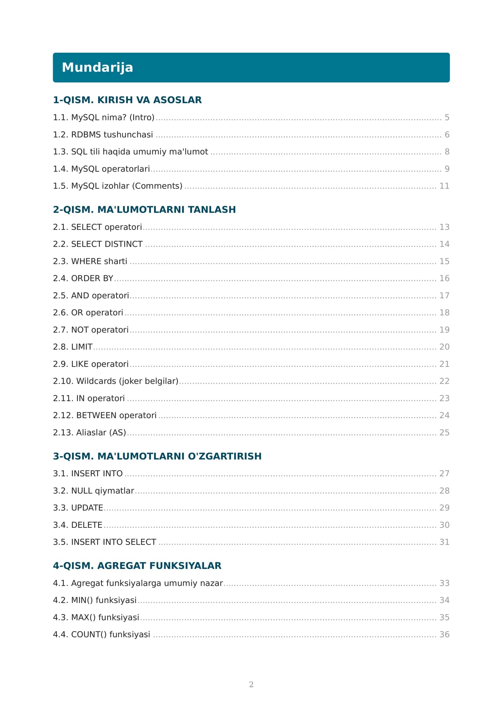 MySql Database | O'zbek tilida to'liq qo'llanma 2