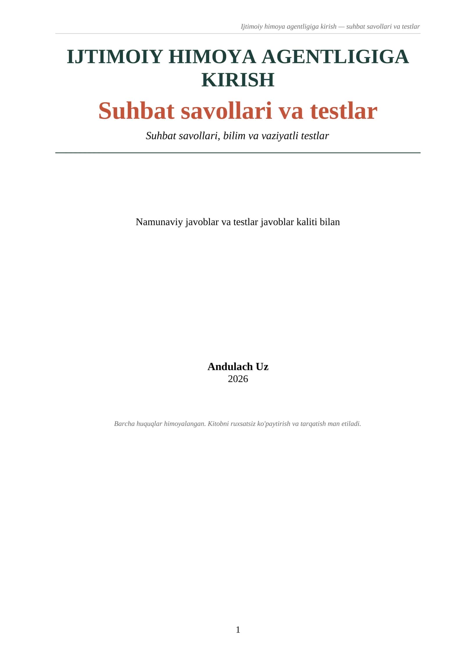 Ijtimoiy himoya agentligiga kirish — suhbat savollari va testlar 2
