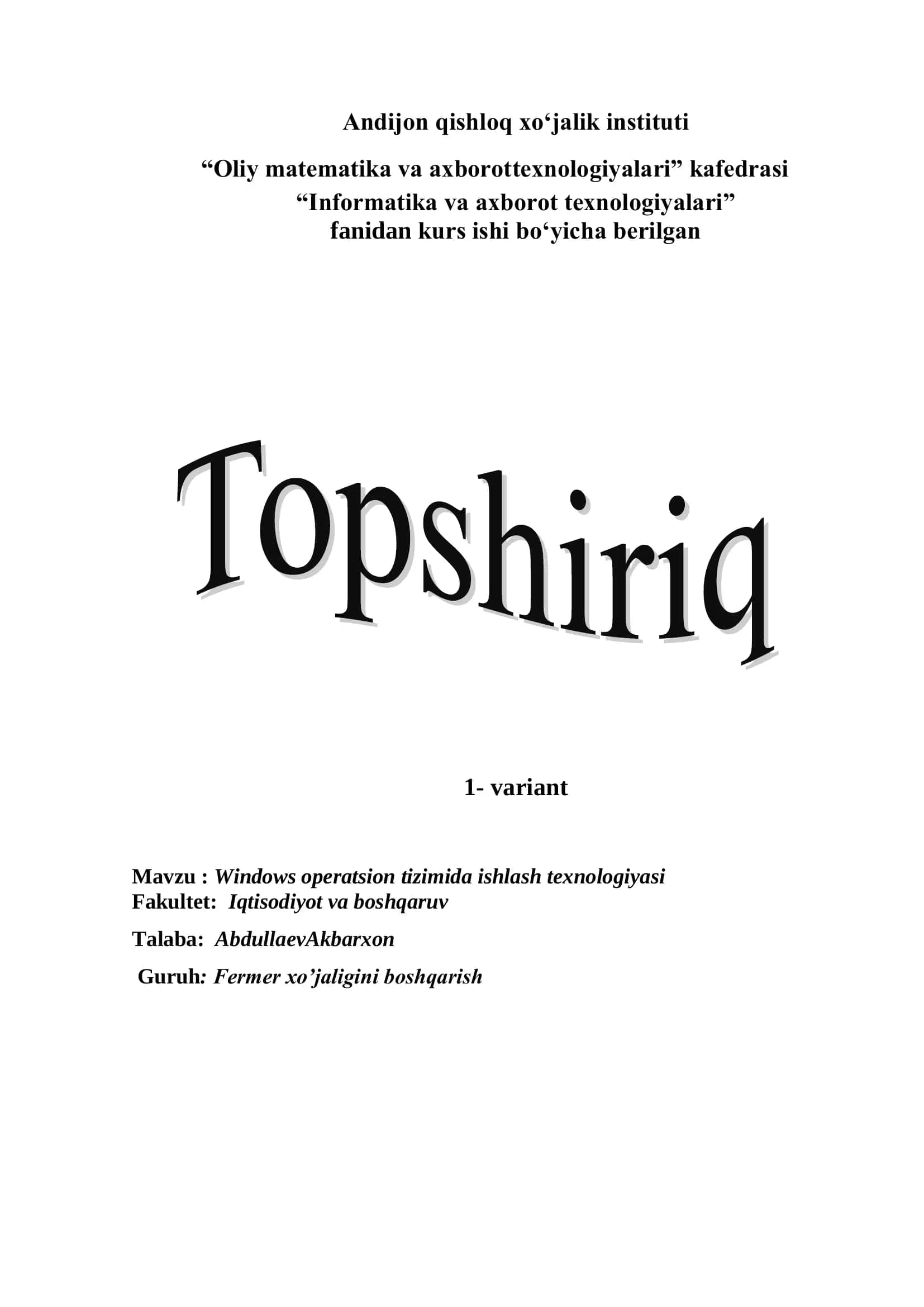 Windows operatsion tizimida ishlash texnologiyasi 2