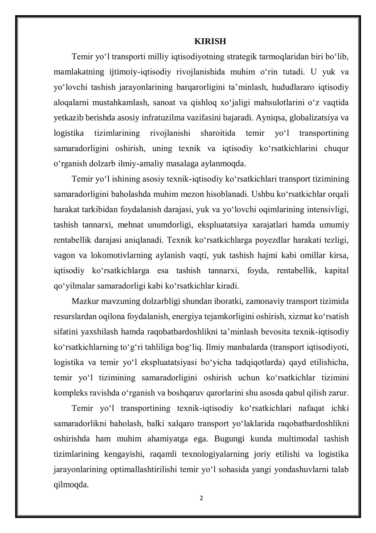 TEMIR YO’L ISHINING ASOSIY TEXNIK IQTISODIY KURSATGICHLARI 2
