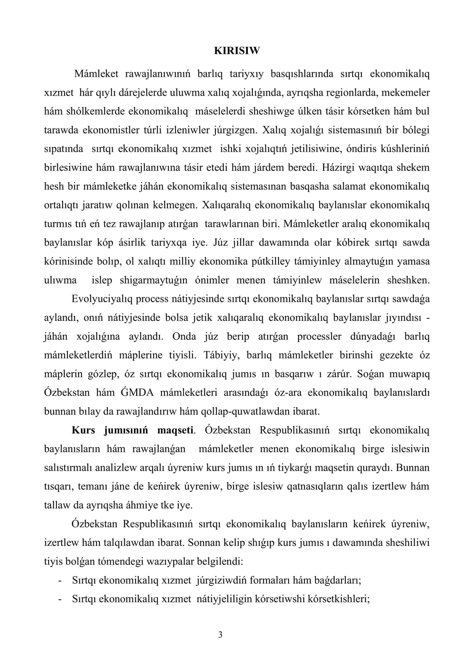 Oʻzbekstanda sirtqi ekonomikaliq xizmettiñ erkinlestiriliwi 2