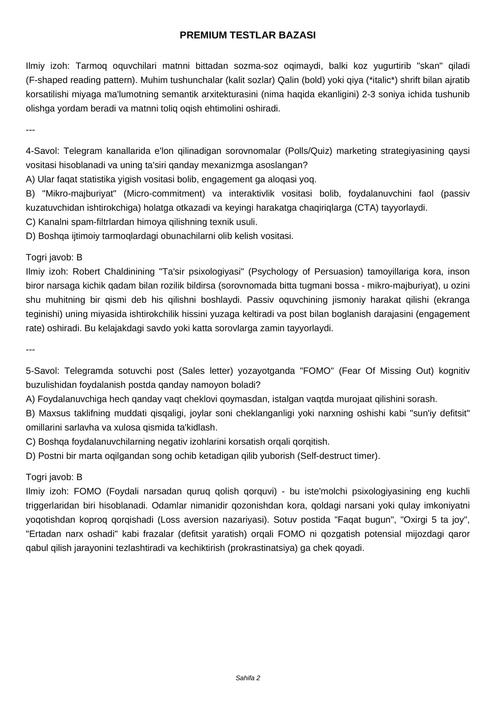 PREMIUM TESTLAR BAZASI 2