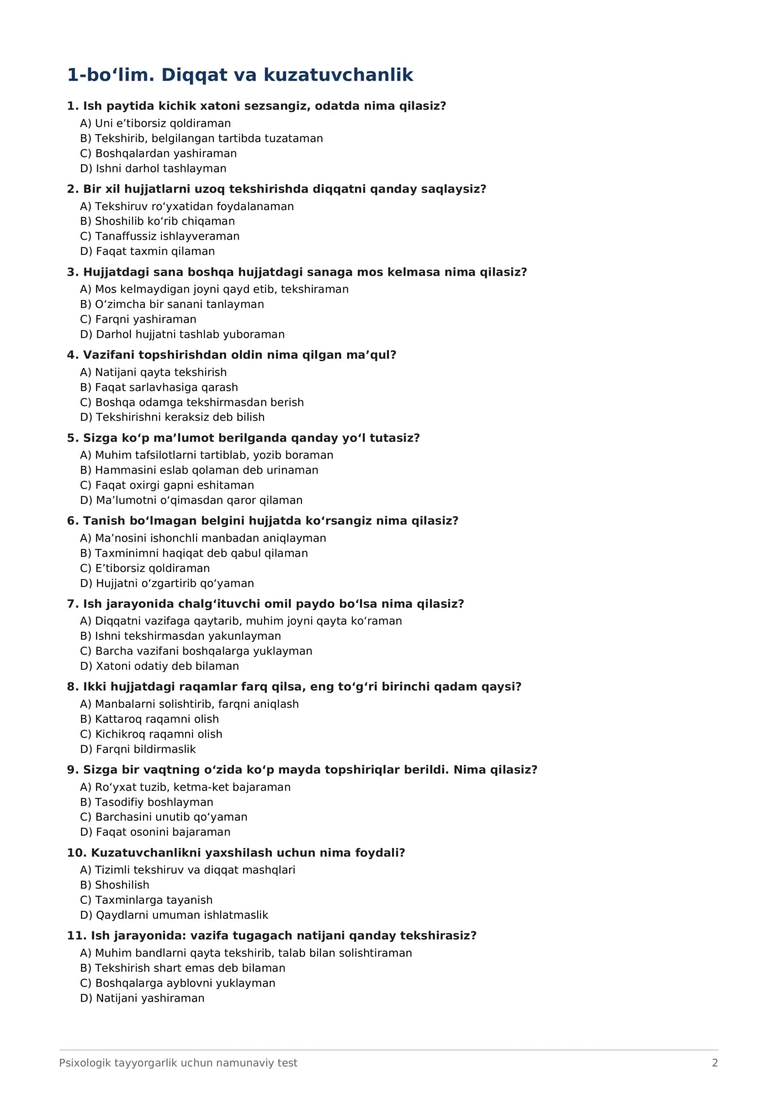 Bojxona qo‘mitasiga ishga kirish uchun 200 ta psixologik test — PDF 2