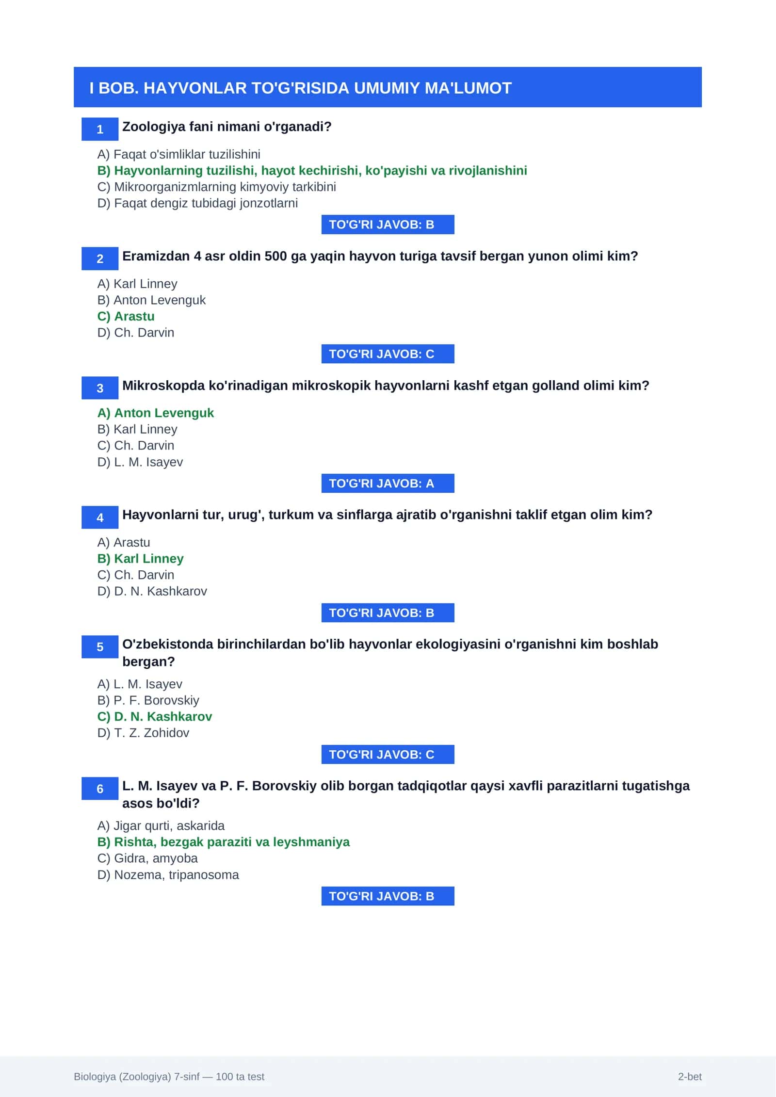 BIOLOGIYA (ZOOLOGIYA) — 7-SINF 2