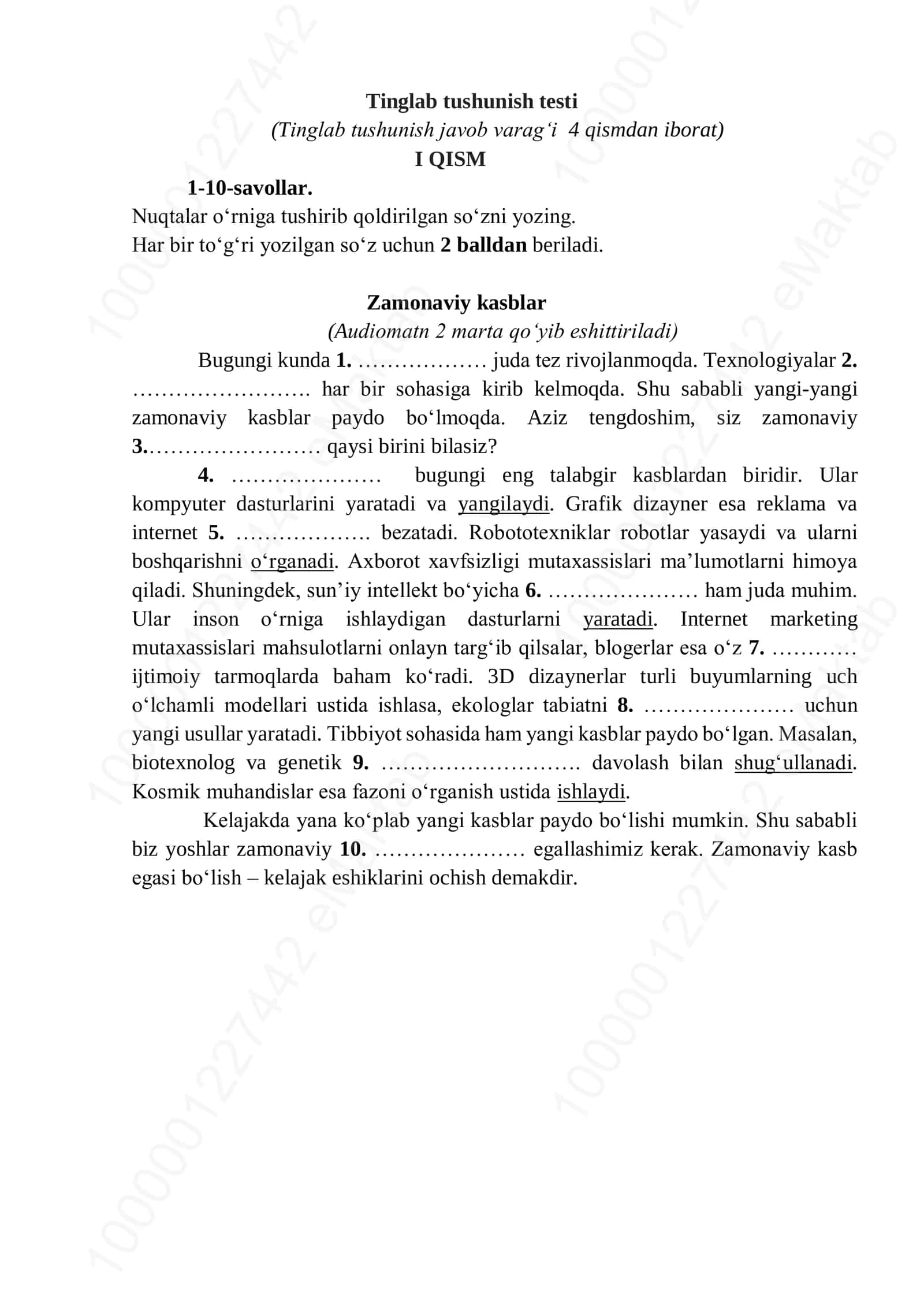 Tinglab tushunish testi 2
