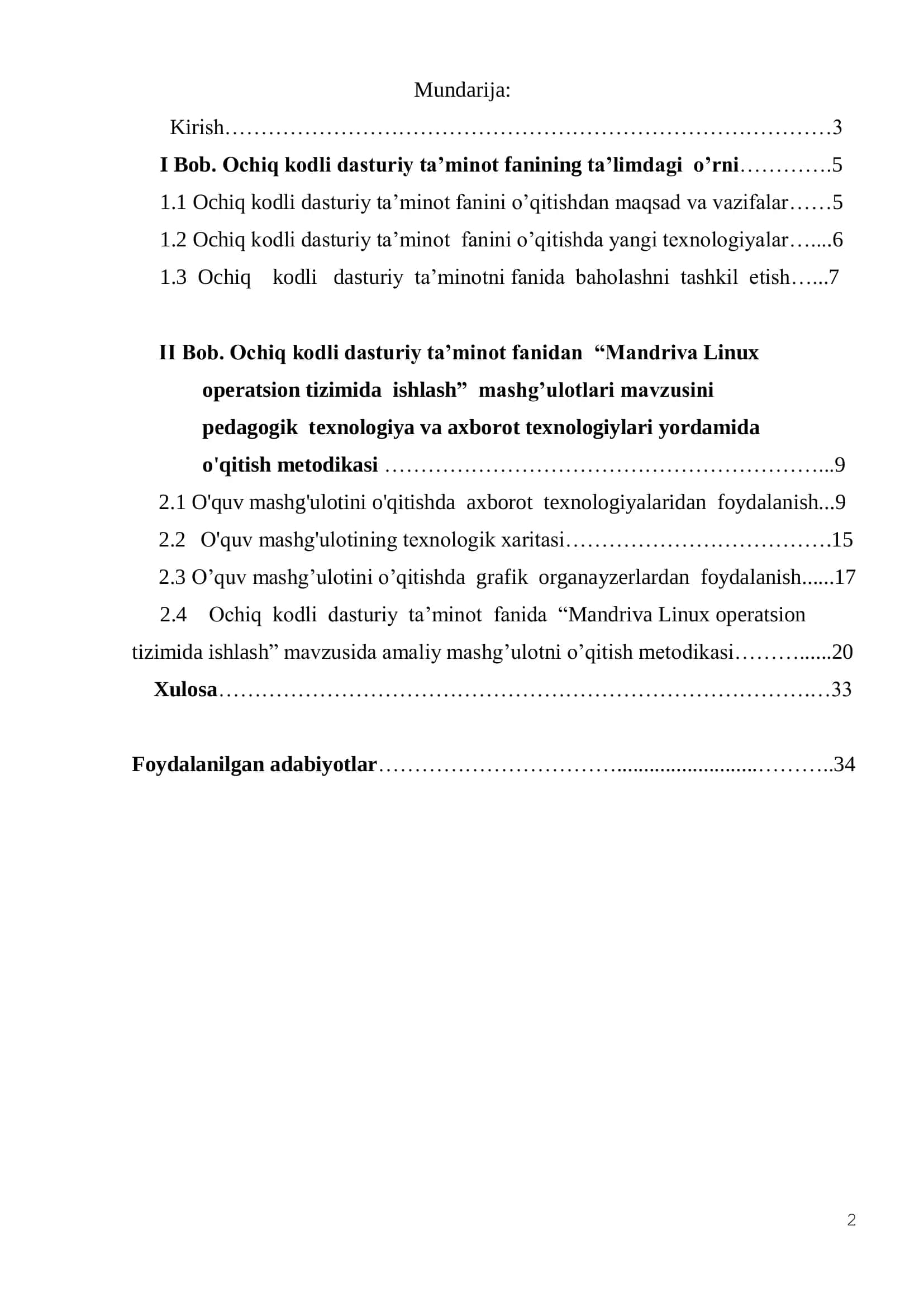 «Ochiq kodli dasturiy ta‘minot » fanini pedagogik va axborot texnologiyalari yordamida o'qitish metodikasi 2