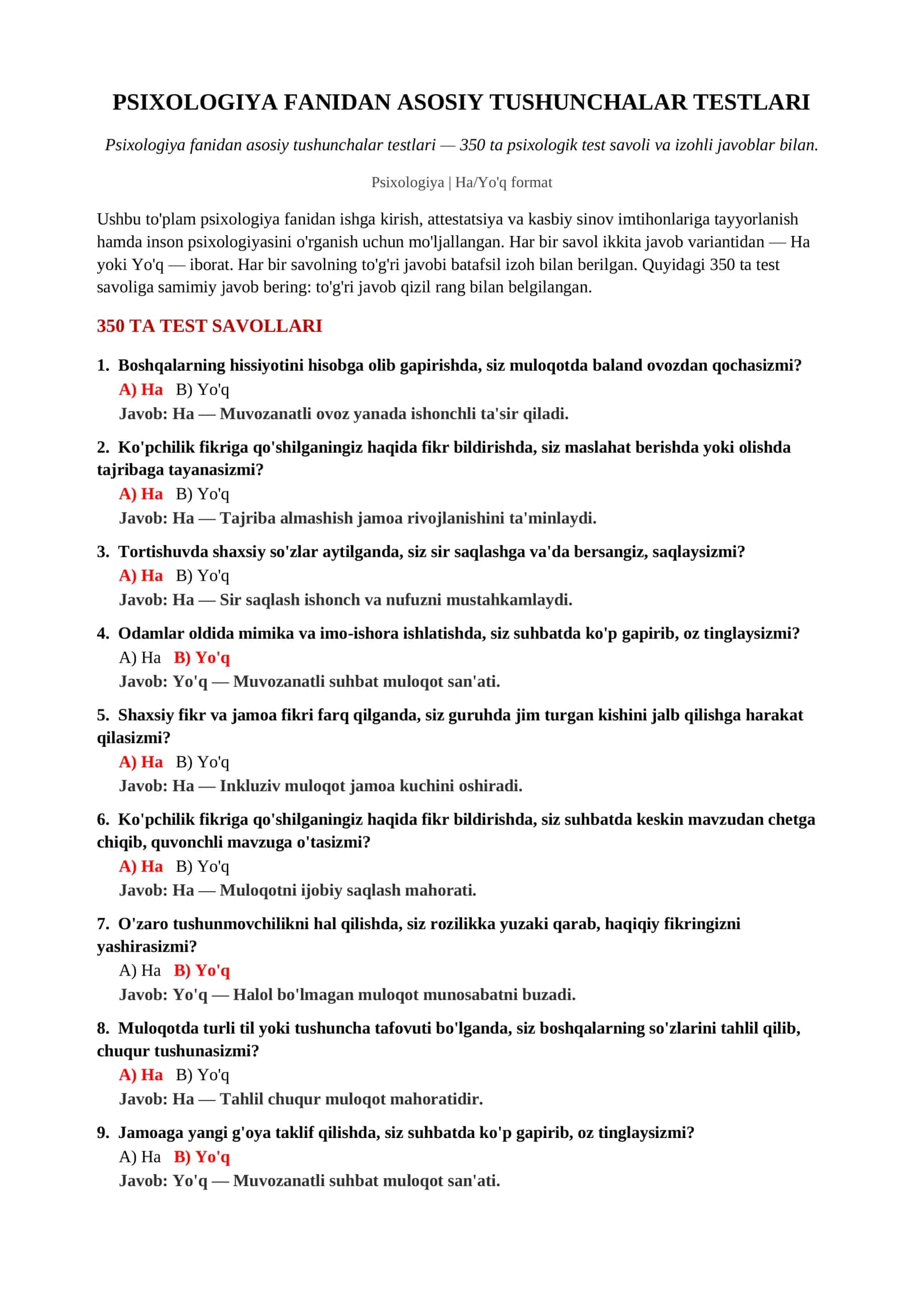PSIXOLOGIYA FANIDAN ASOSIY TUSHUNCHALAR TESTLARI 2