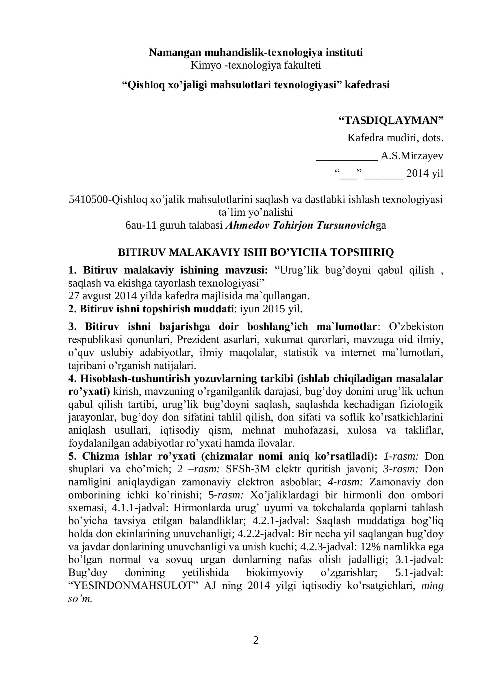 Qishloq xo’jaligi mahsulotlari texnologiyasi 2