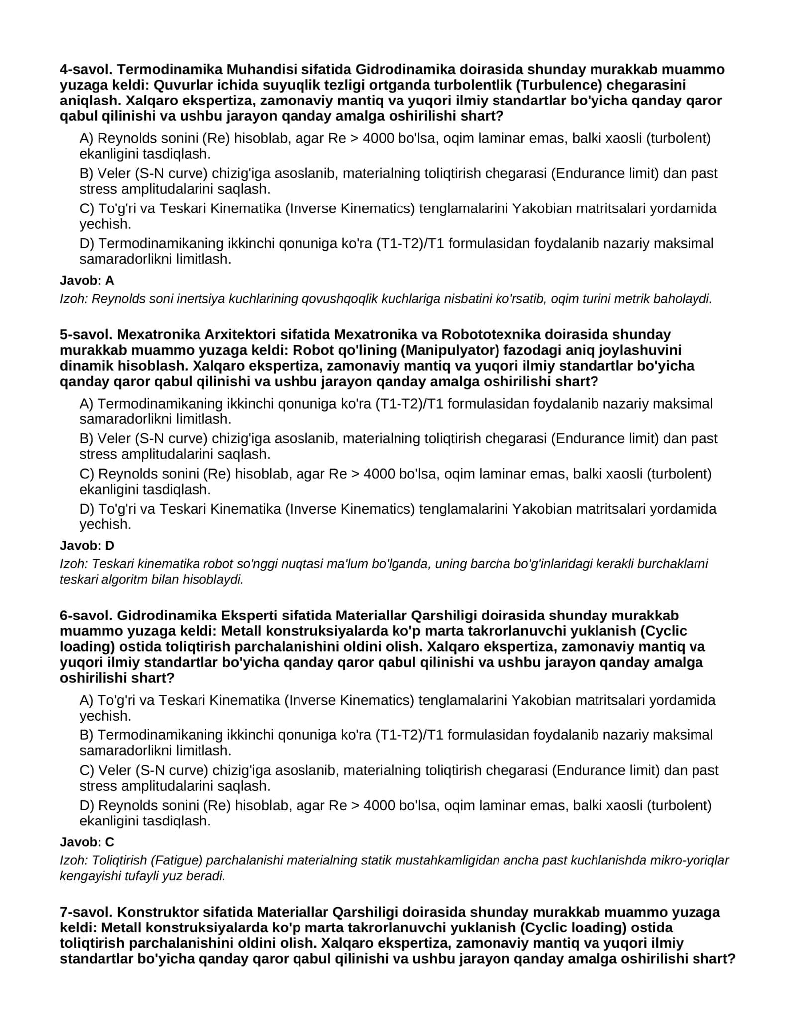 MUHANDISLIK (XALQARO FE/PE) - 3-QISM (O'TA QIYIN) 2