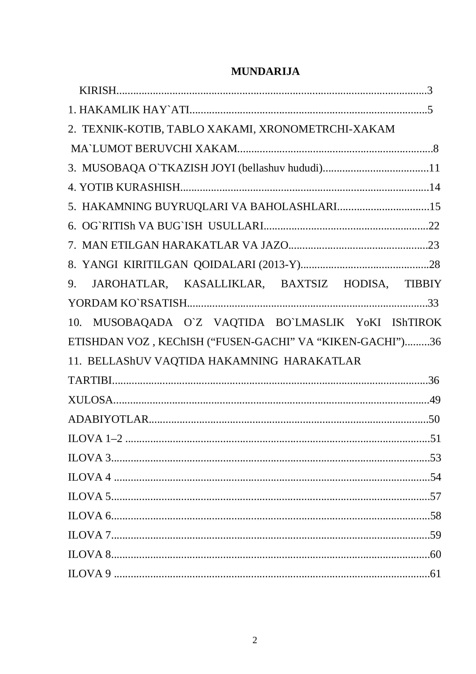 "Dzyudo kurashida hakamlik qilish va musobaqalarni o`tkazish qoidalari" 2