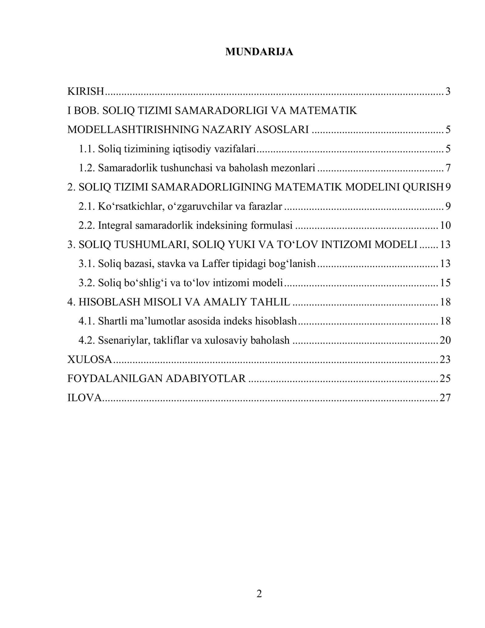 Soliq tizimi samaradorlik modeli 2
