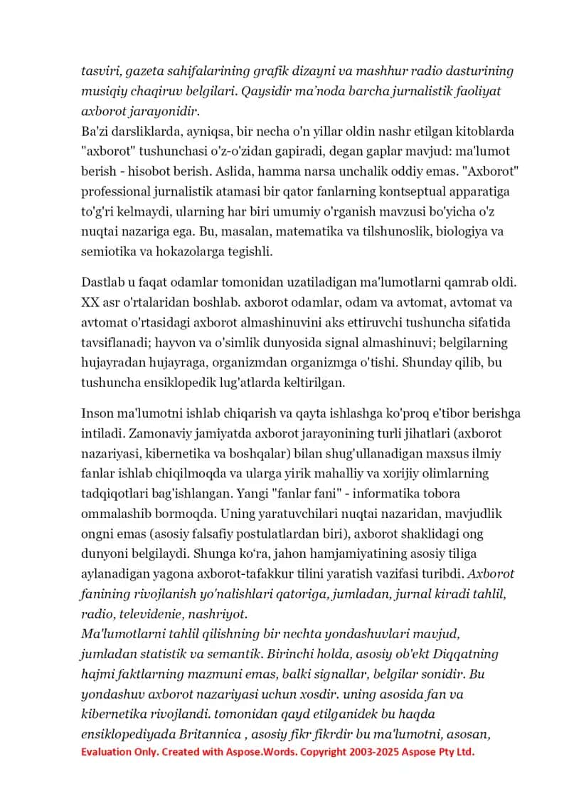 Jurnalist axboroti va uning asosiy xususiyatlari jurnalistika ommaviy axborot faoliyati sifatida. Jurnalistik axborot tushunchasi 2