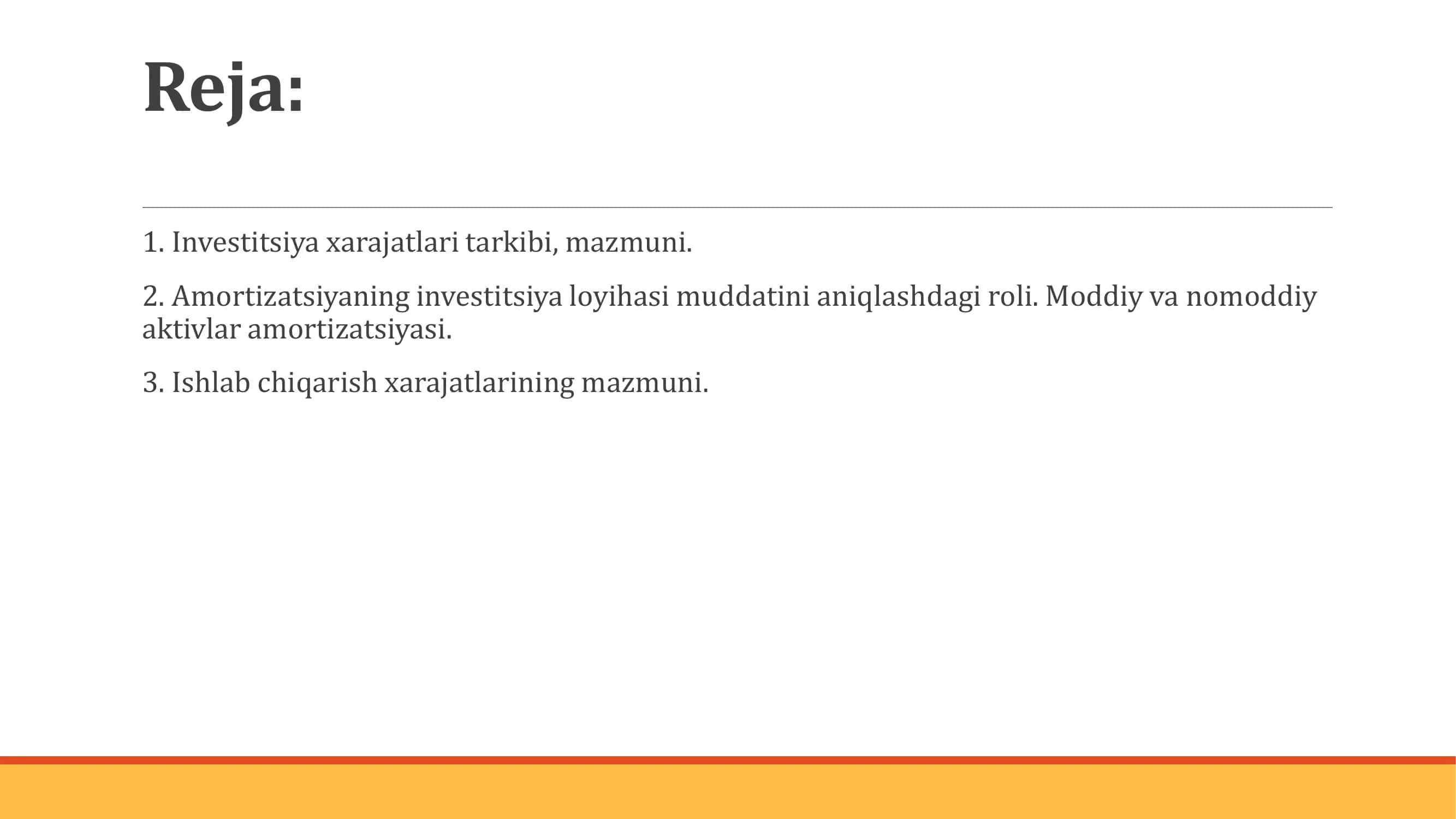 Investitsiya loyihalarida xarajatlar tahlili 2